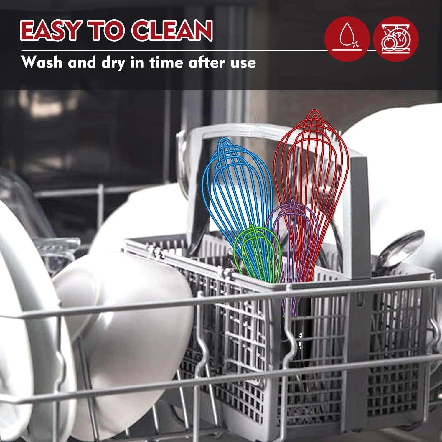 Heat Resistant Non-Scratch Silicone Kitchen Whisks, 4 per Pack