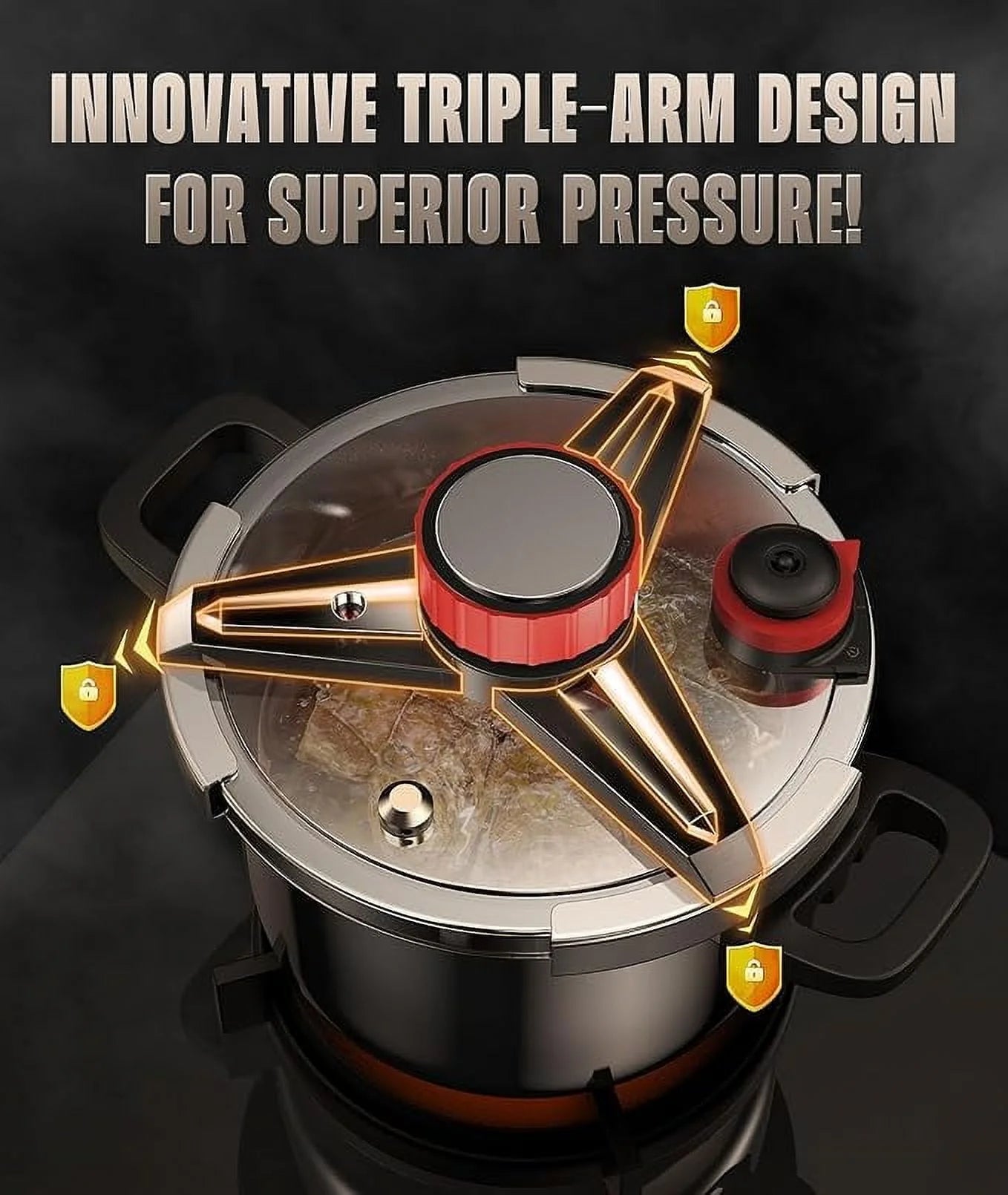 18/8 Stainless Steel Pressure Cooker 7 Quart Cook Pot 15 PSI, Food-Grade Olla De Presion [One Hand Operation Pressure Canner 7 QT] Rotating Locking Lid, Steam Rack Included