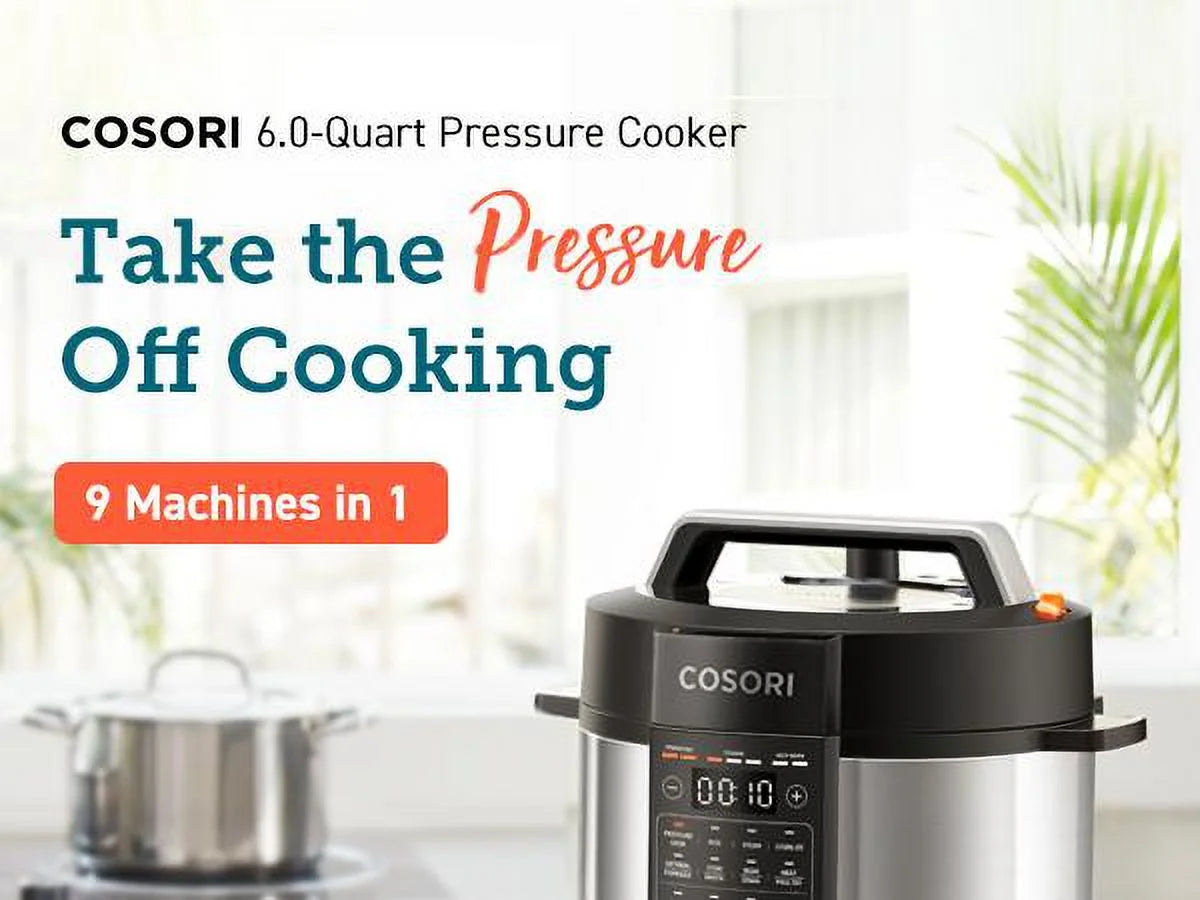 COSORI Electric Pressure Cooker 6-Qt, 9-In-1 Multi-Cooker: Rice, Sauté, Sous Vide, Sterilizer, 1100W, Stainless Steel, Aluminium Inner Pot, Cookbook,Christmas Gift