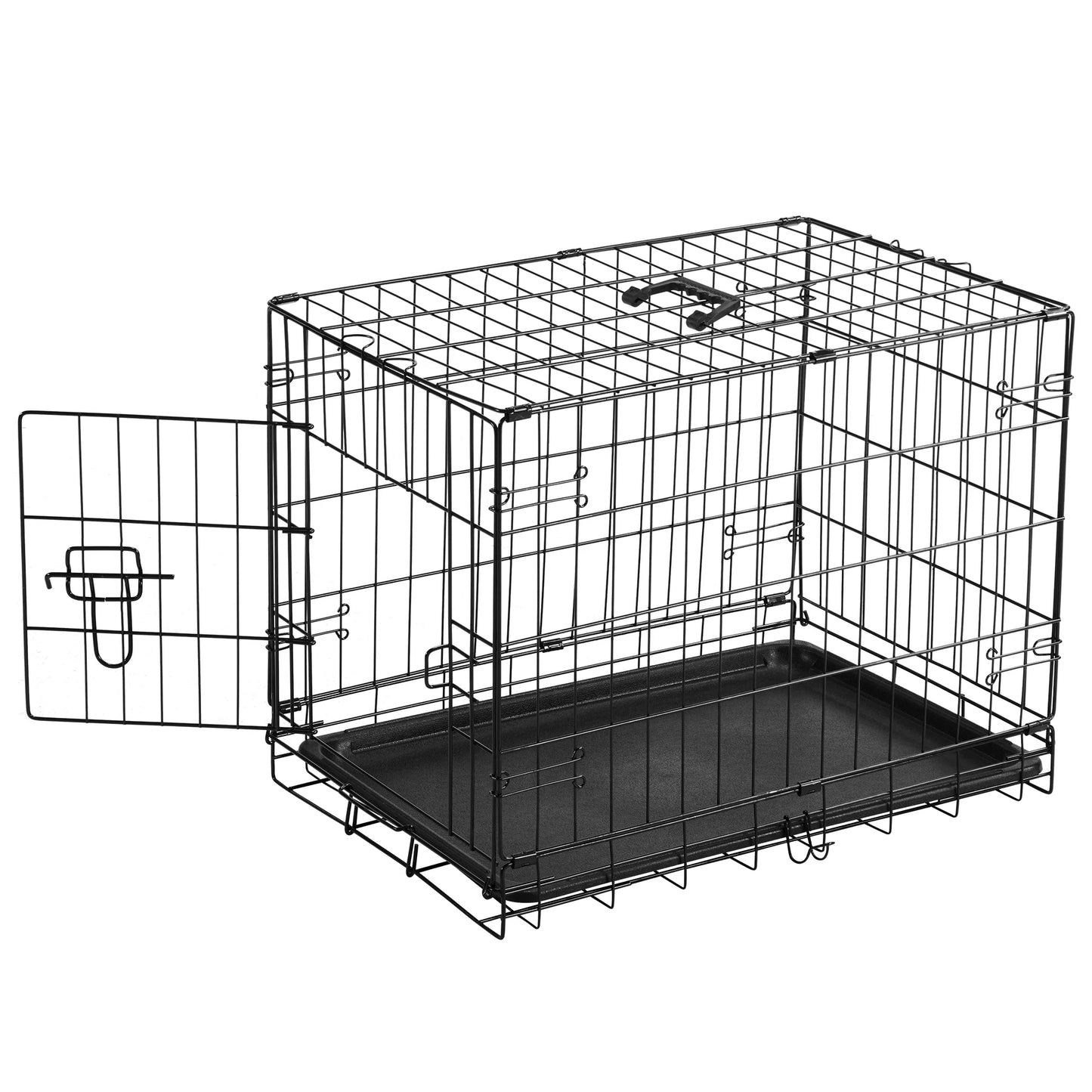 24-Inch Single-Door Folding Dog Crate with Leak-Proof Pan Tray, Portable Small Cage