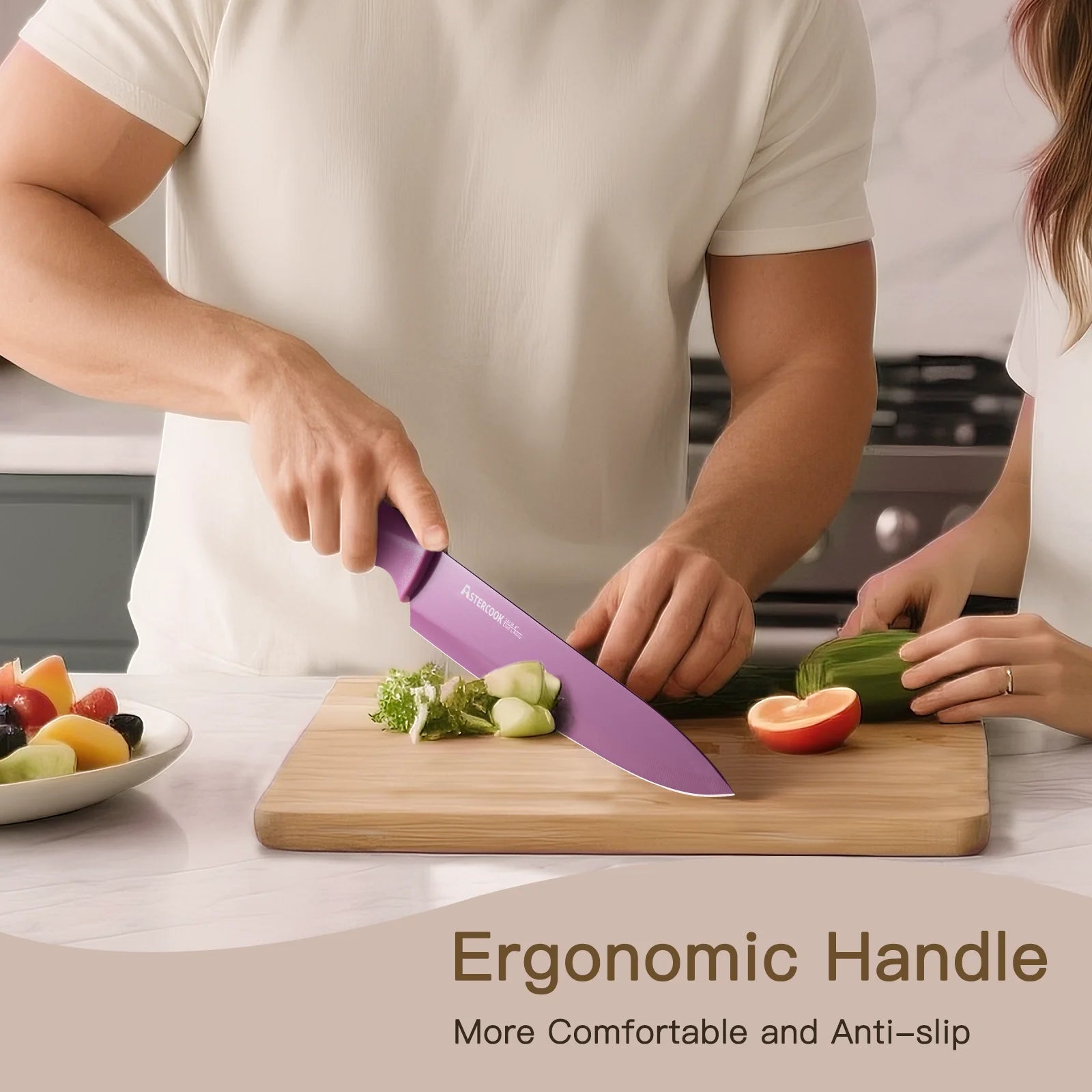 6 Piece Color-Coded Kitchen Knife Set, Stainless Steel Chef Knives with 6 Anti-Rust Coating Blades and Blade Guards, Dishwasher Safe