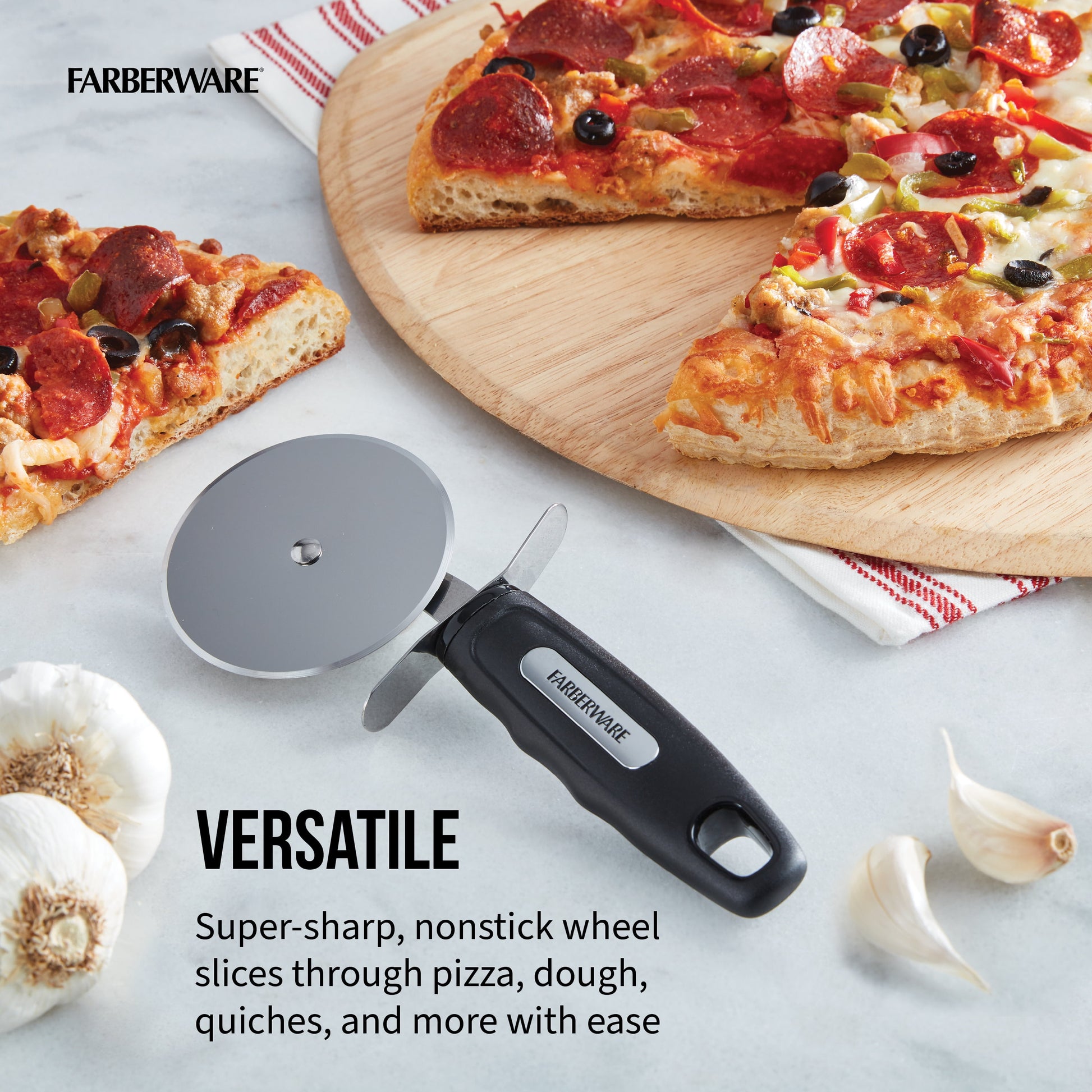 Professional Stainless Steel Pizza Cutter with Black Handle