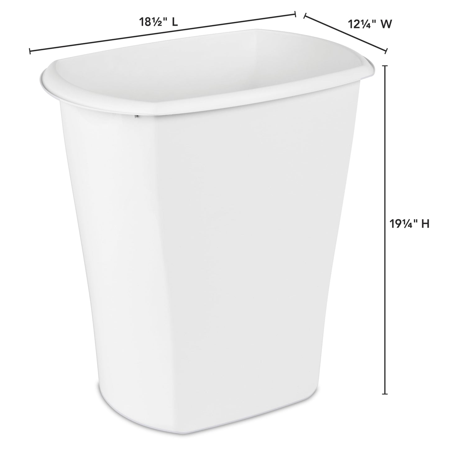 10 Gallon Rectangular Wastebasket, Large Open Plastic Trash Can for Kitchen, White