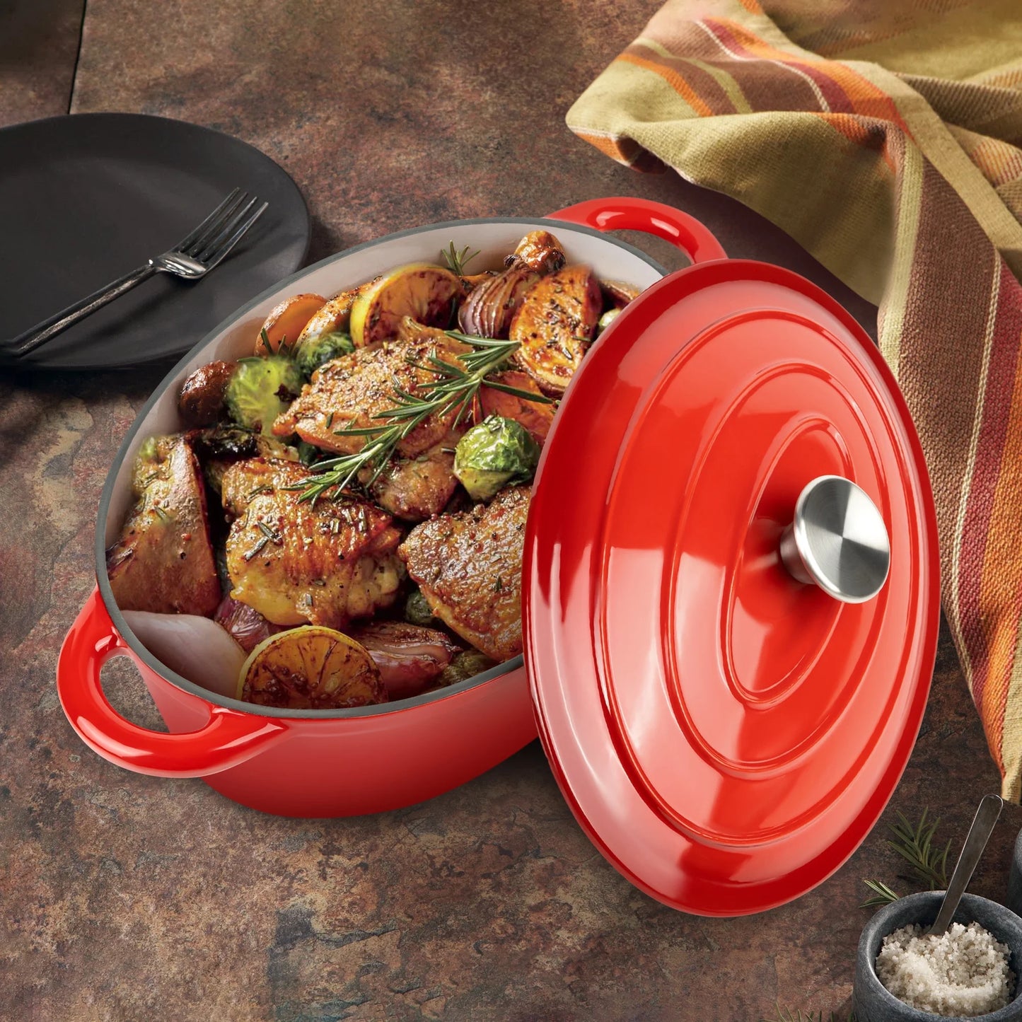 4.5 QT Enameled Cast Iron Oval Dutch Oven with Lid, Nonstick Cookware for Baking, Braising, Roasting, and Cooking,Red