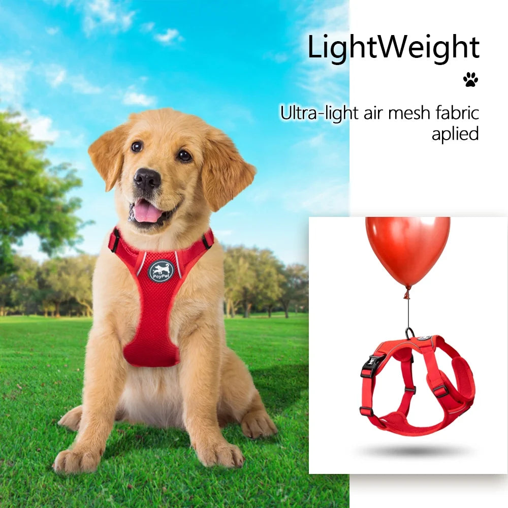 Reflective Dog Harness,Soft Breathable Mesh Pet Walking Pet Harness Choke-Free Adjustable Neck ,Red S