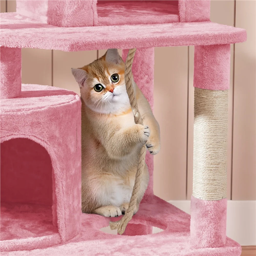 70.5" Multi-Level Cat Tree with Two Condos and Two Foam-Padded Perches in Pink