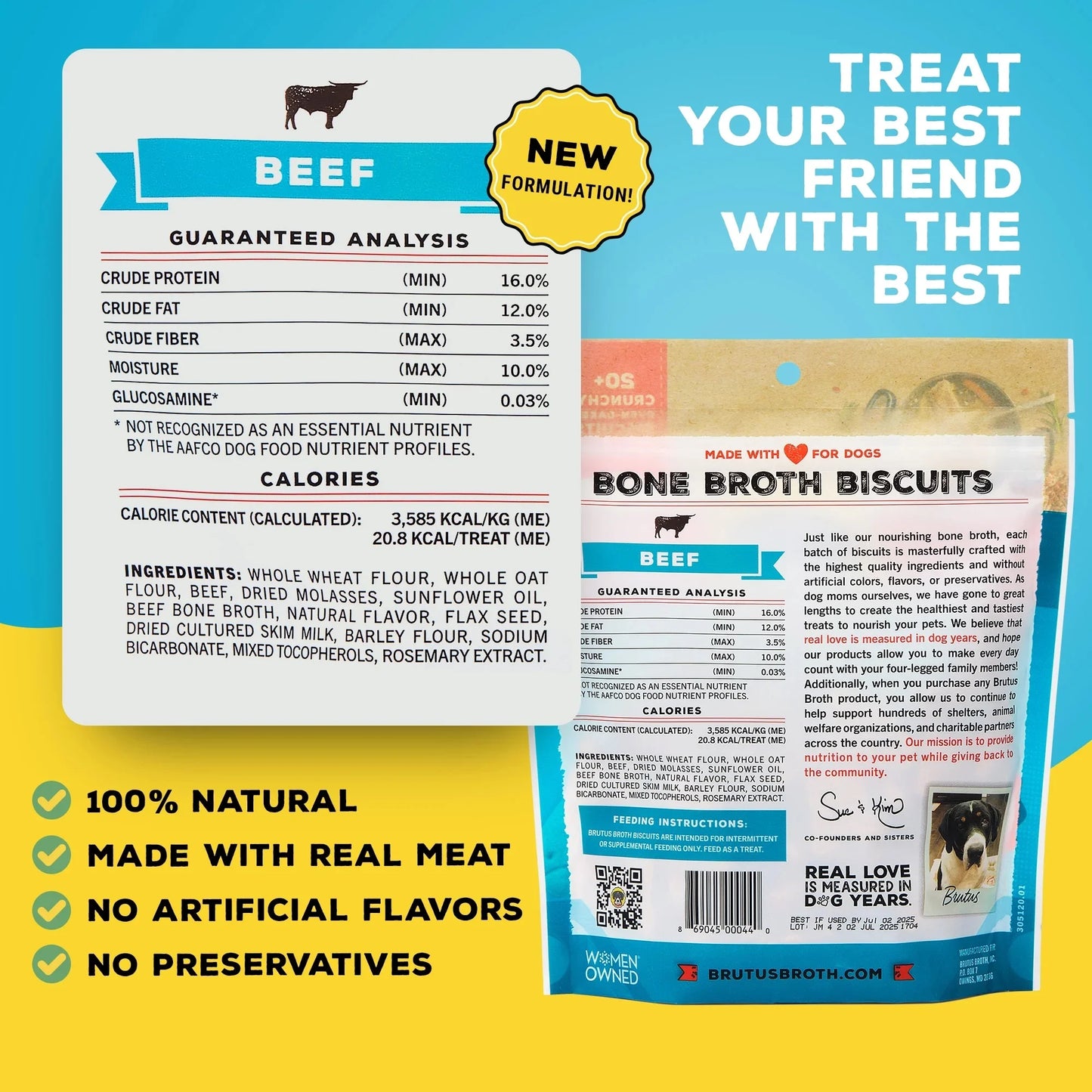 Beef Bone Broth Biscuits - Nutritious Dog Treats and Food Topper - Natural Ingredients for Joint Health - 18g Protein - 8 oz