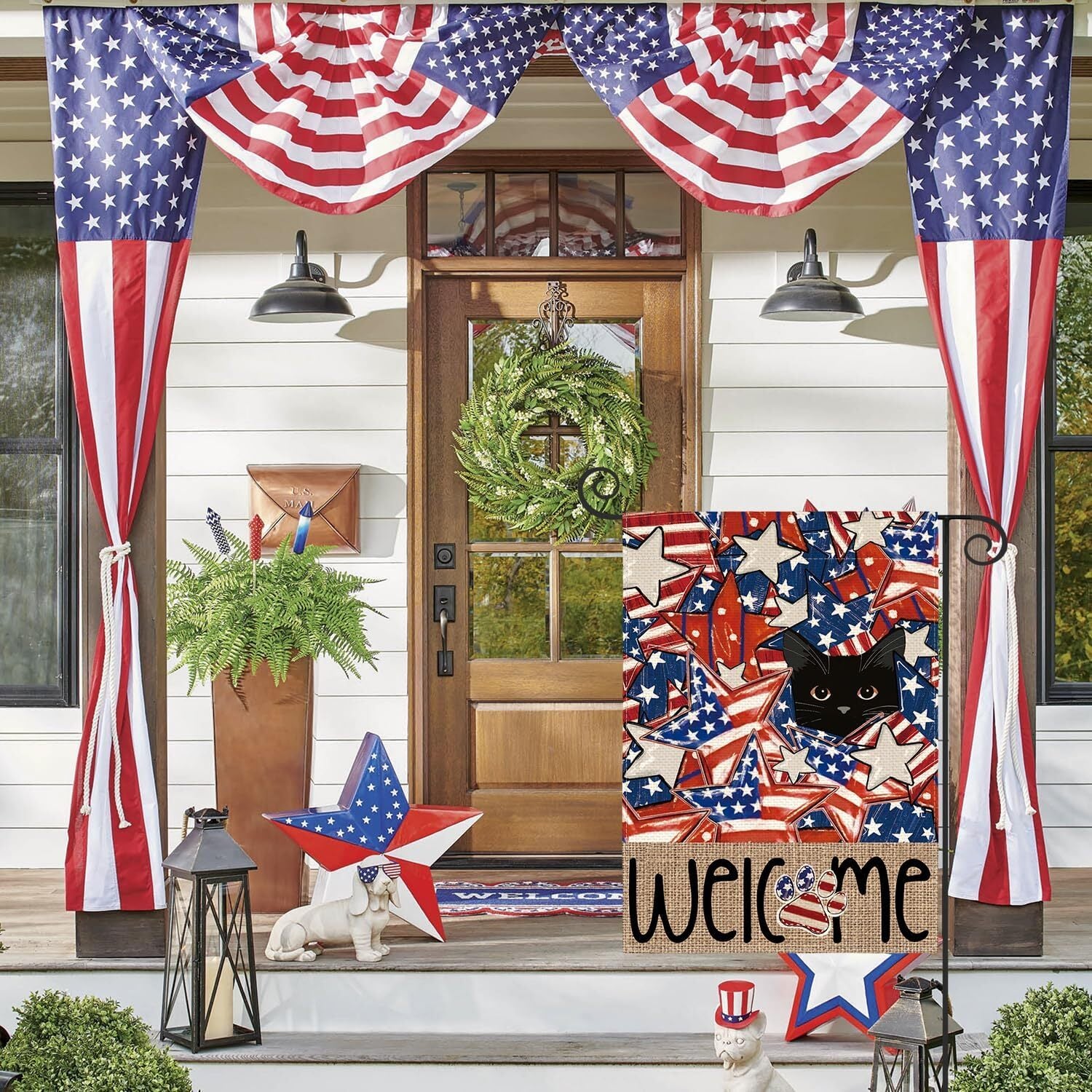 Patriotic 4Th of July Garden Flag 12X18 Inch Double Sided Outside, Black Cat Ame