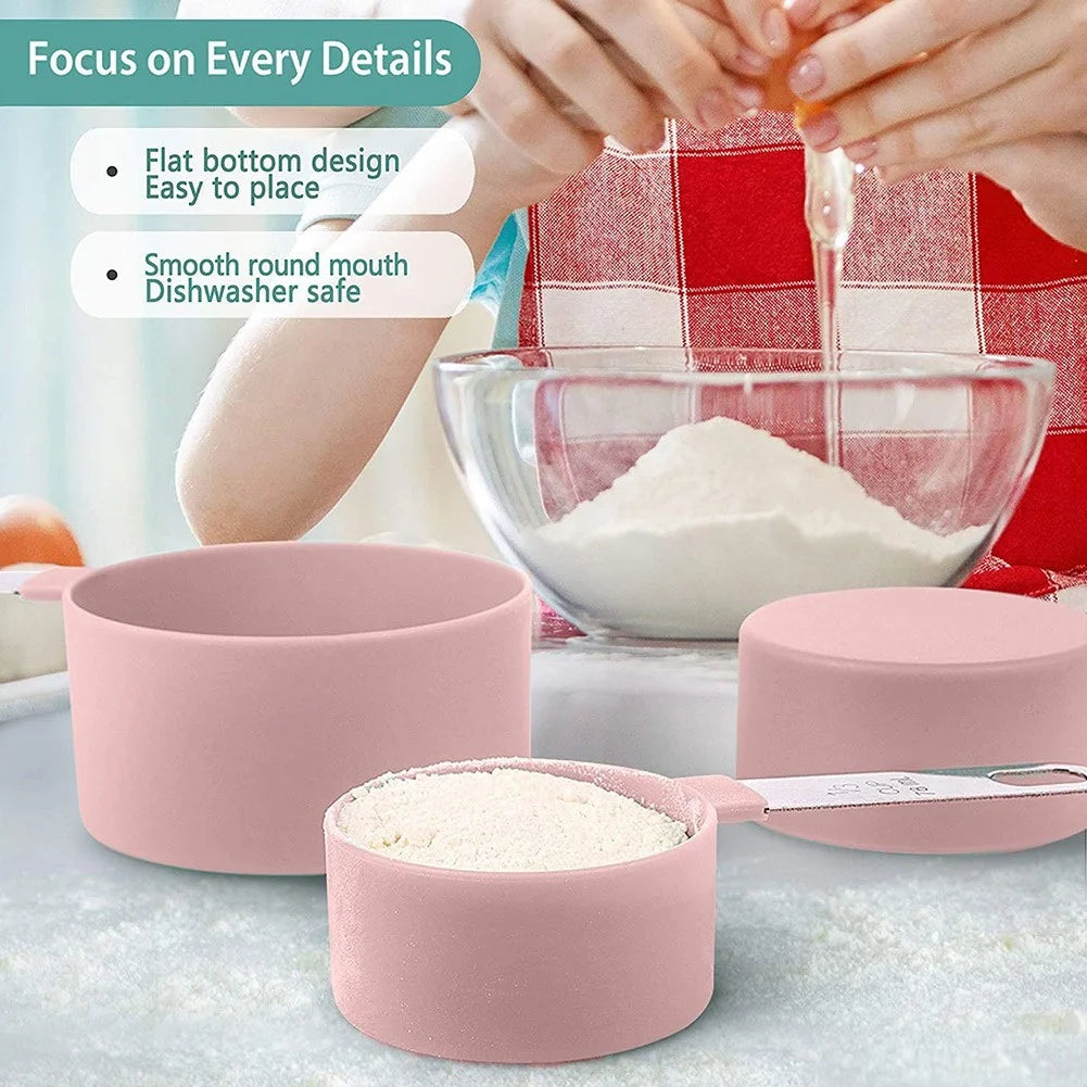 8 Pcs/Set Measuring Cups Multipurpose Spoons with Stainless Steel Handles Pink Baking Accessories Kitchen Gadgets Tool
