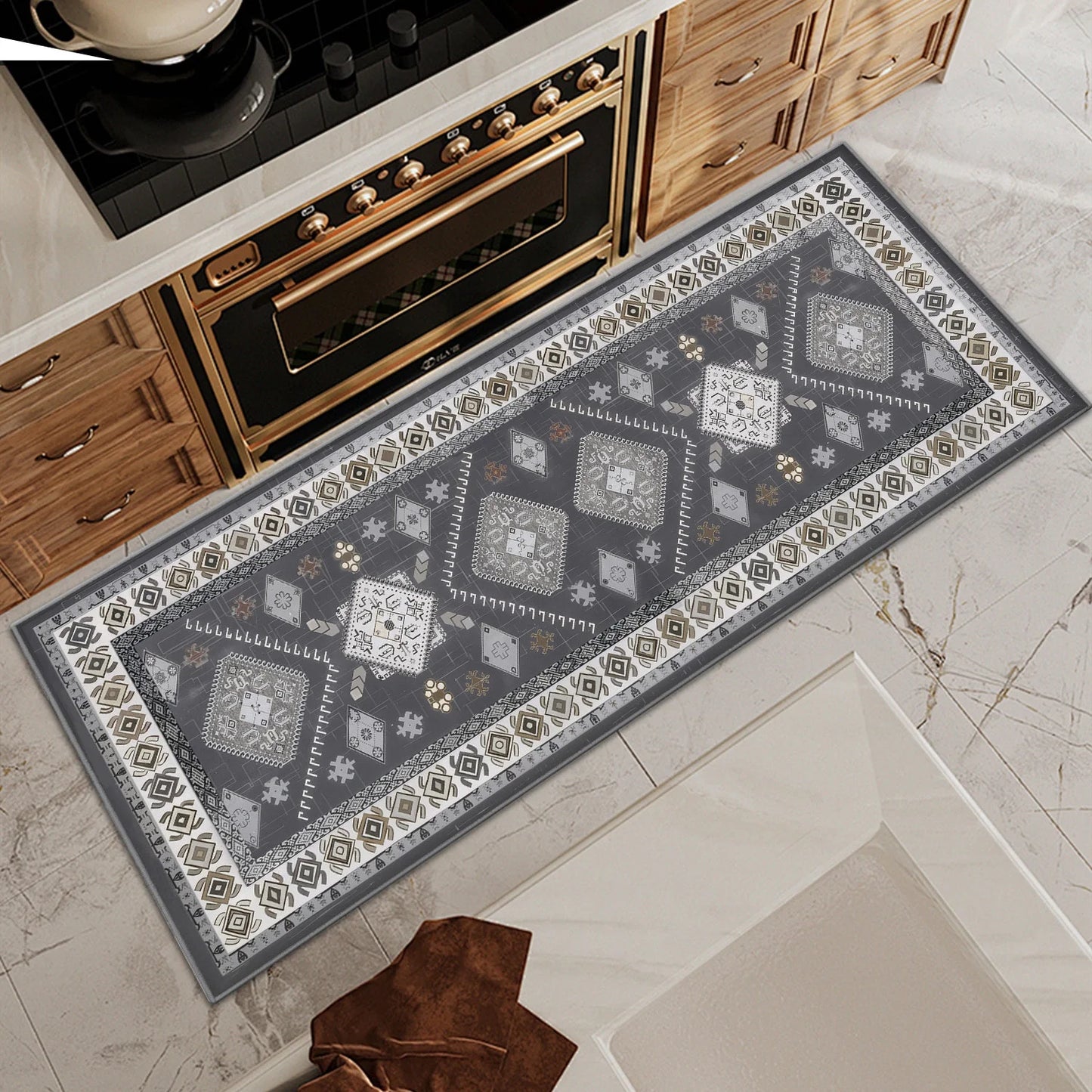 3-Piece Kitchen Rug Set, Non-Slip Machine Washable Mats, Farmhouse Hallway Doormat for Home and Living Room, Gray