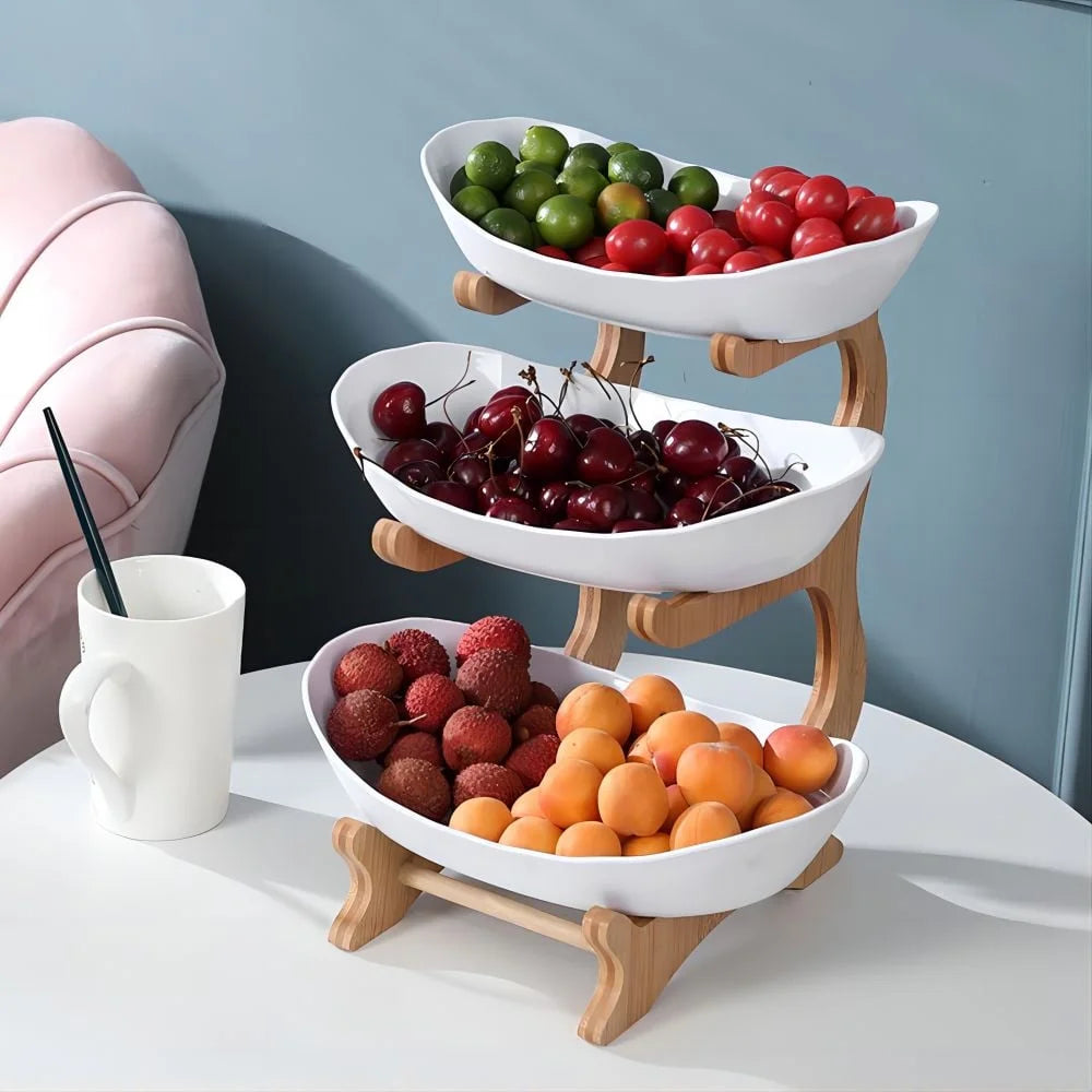 Fruit Bowl, 3 Tier Decorative Modern Fruit Basket for Kitchen Counter Mother Day Gifts - White