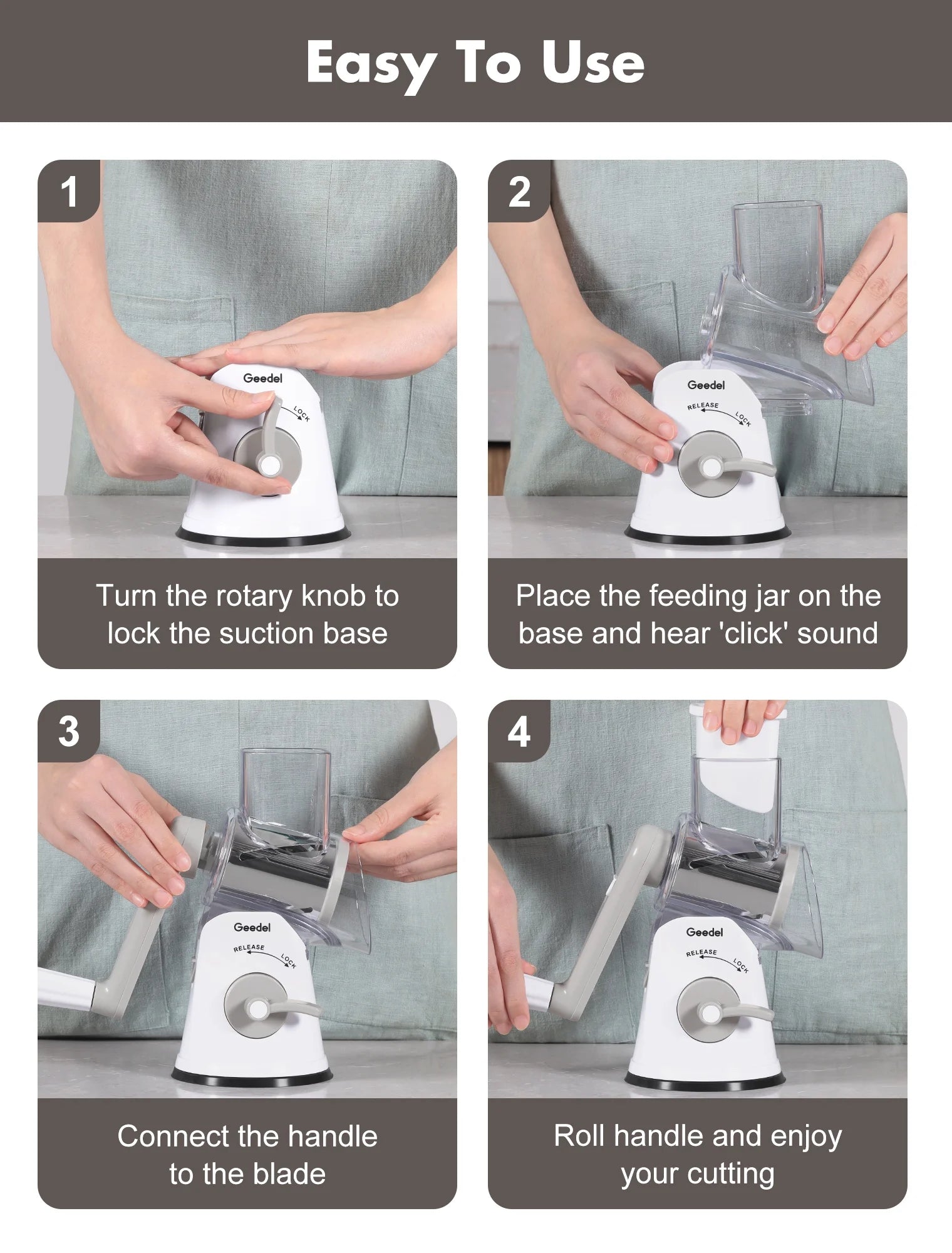 Rotary Cheese Grater, Kitchen Grater Vegetable Slicer with 5 Interchangeable Blades, Powerful Suction, Dishwasher Safe, Easy to Clean Grater for Vegetable, Fruit, Nuts, Gray