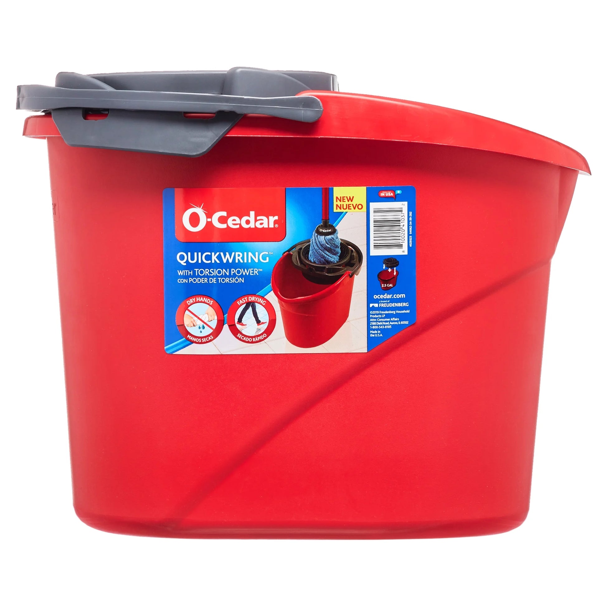 Quickwring Bucket, 2.5 Gallon Mop Bucket with Wringer, Red