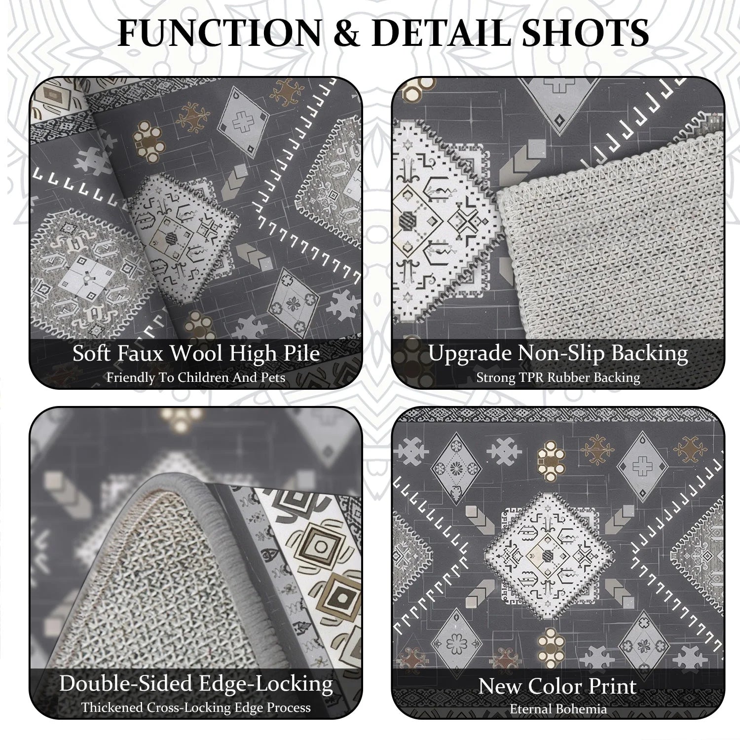 3-Piece Kitchen Rug Set, Non-Slip Machine Washable Mats, Farmhouse Hallway Doormat for Home and Living Room, Gray