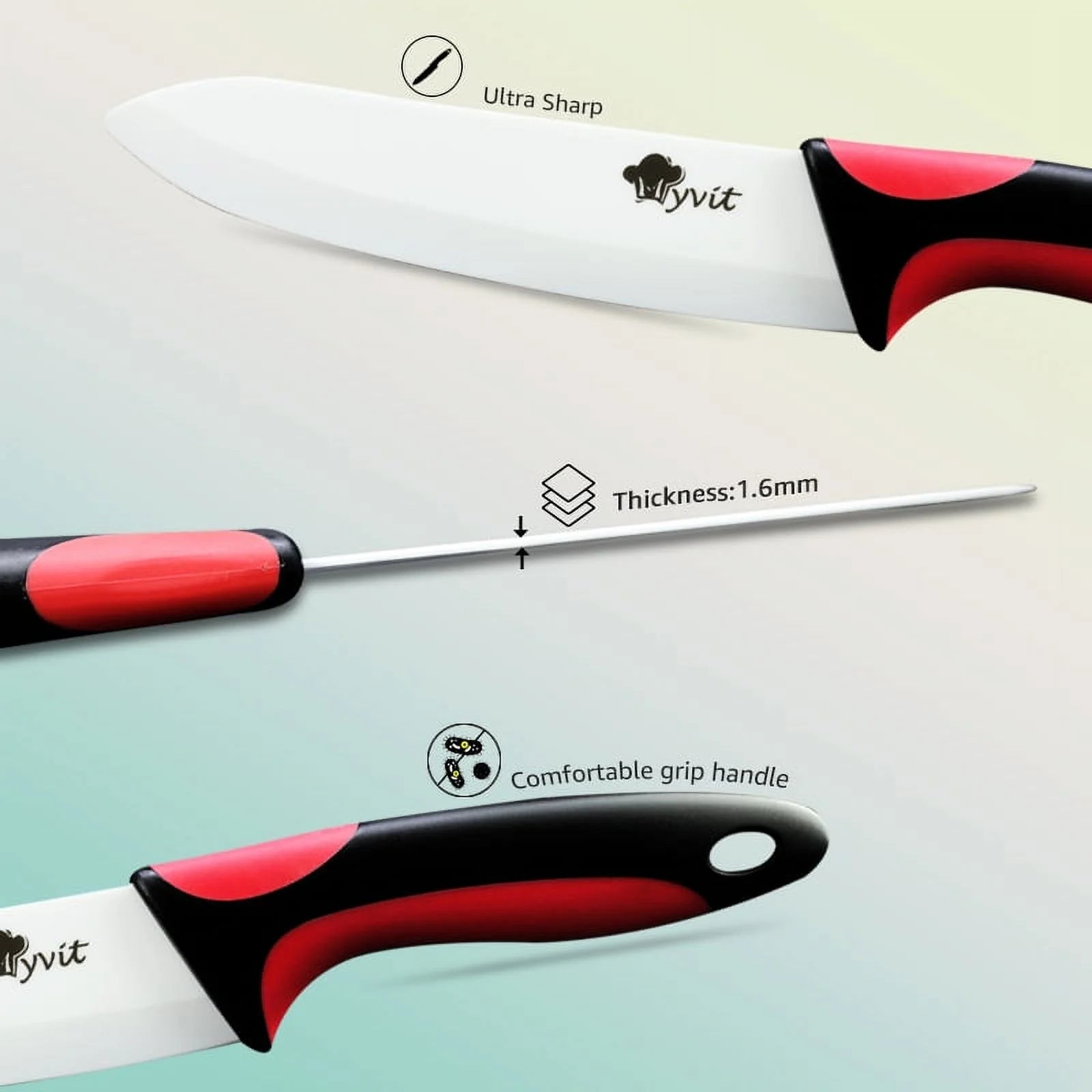 Myvit Ceramic Knives Set for Kitchen Rustproof Blade with Covers.6",5",4",3" in Paring Knife