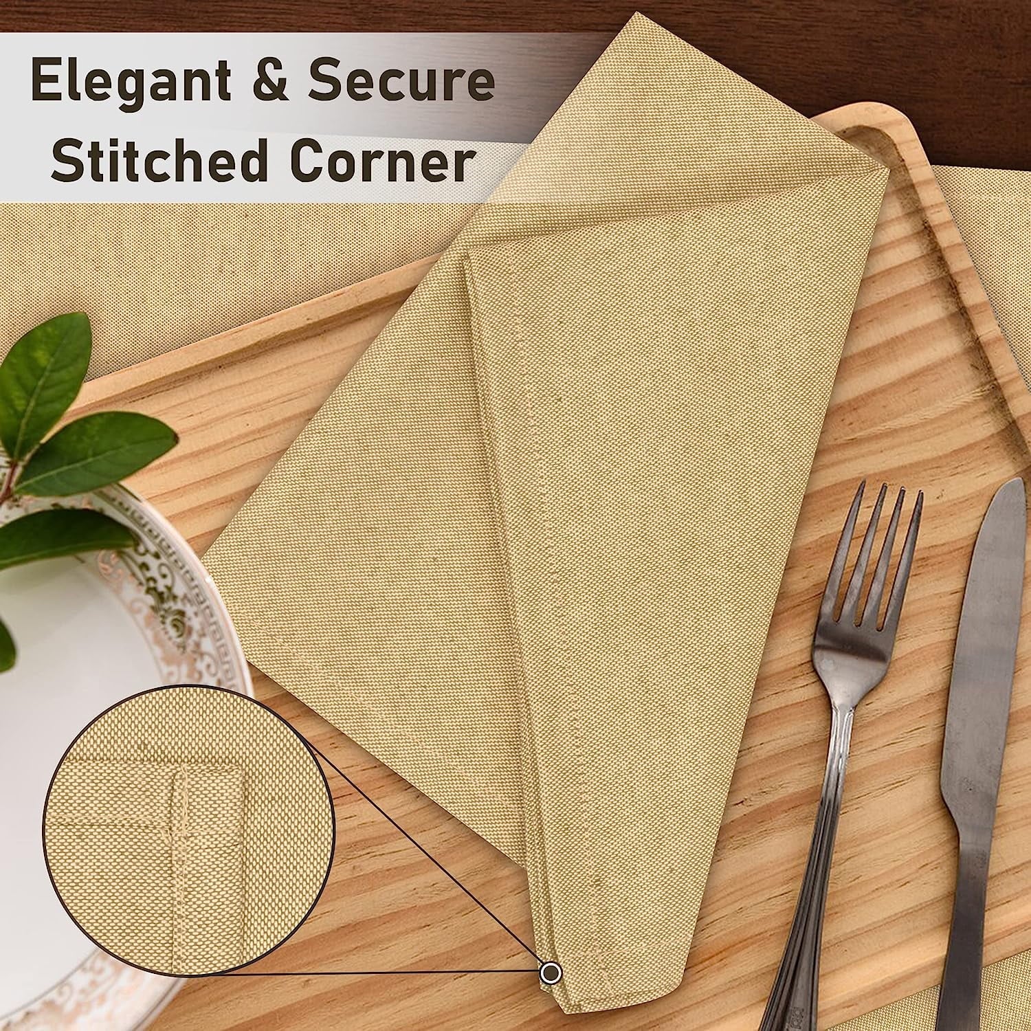 Cloth Napkins Set of 12, 18X18 Reusable Napkins Cloth Washable, Soft & Durable Table Napkins, Polycotton Chambray Dinner Napkins for Parties, Christmas, Thanksgiving, Weddings - Honey