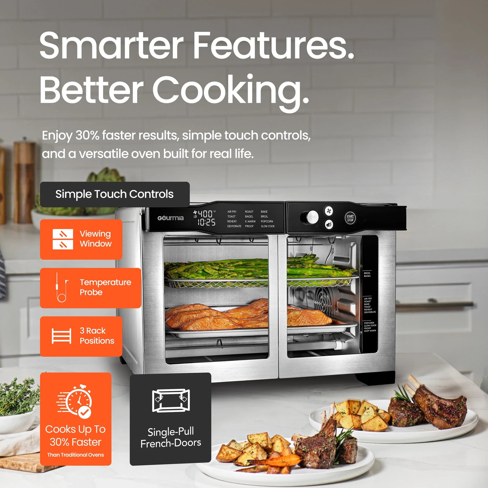 6-Slice Digital French Door Toaster Oven Air Fryer with Integrated Temperature Probe, 24L, Stainless Steel