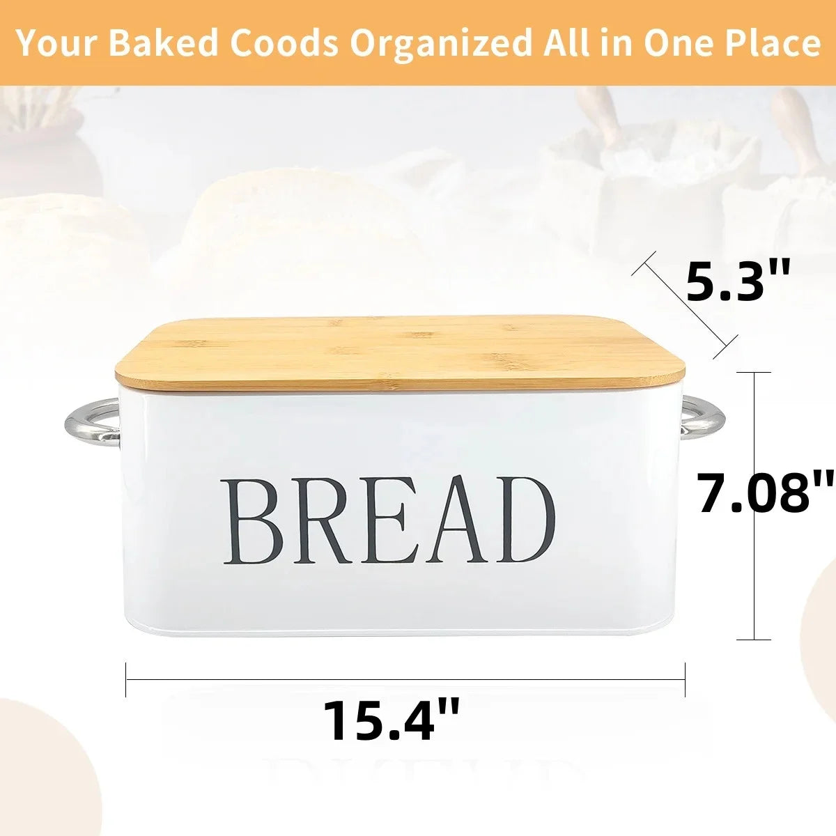 Large Bread Box, Bread Box Storage with Cutting Board Lid for Kitchen Counters Metal White
