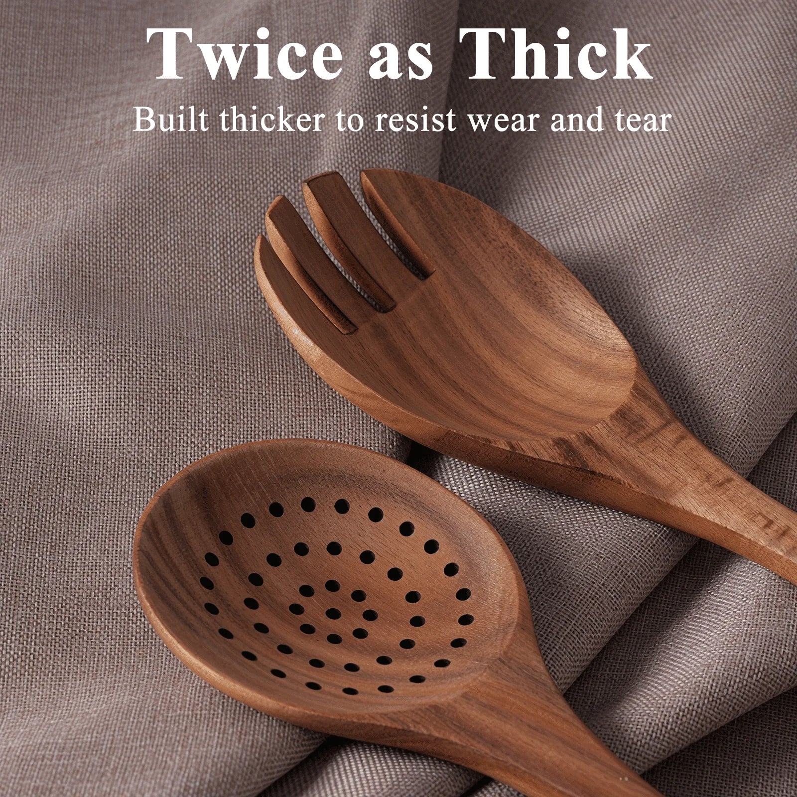 Thickened Wooden Spoons for Cooking, 8 Pcs Natural Wooden Utensil for Cooking with Non-Stick Heat Resistant, Wood Kitchen Utensil Set