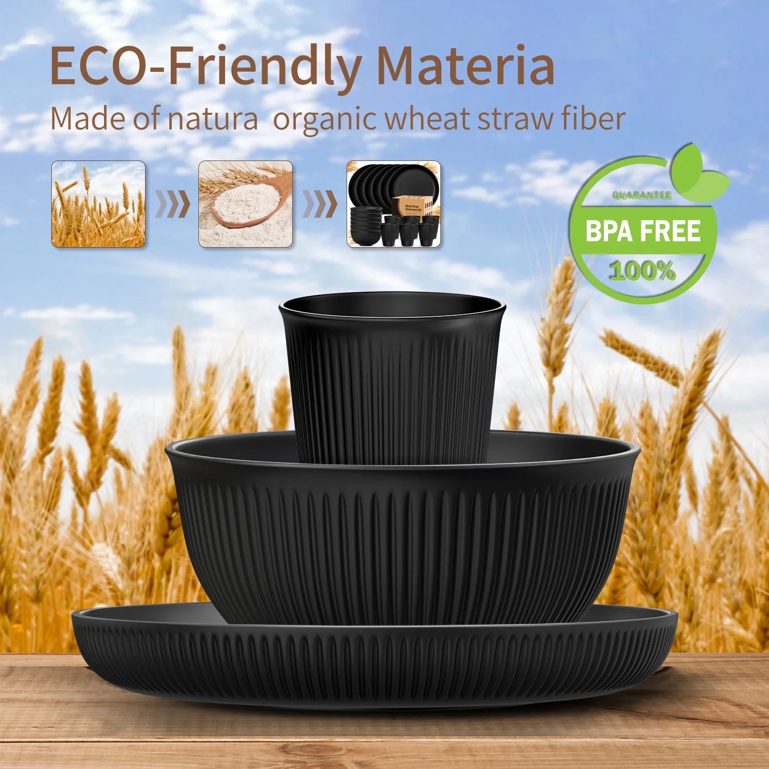 Wheat Straw Dinnerware Set Service for 4, 48 PCS - Thumbnail 2