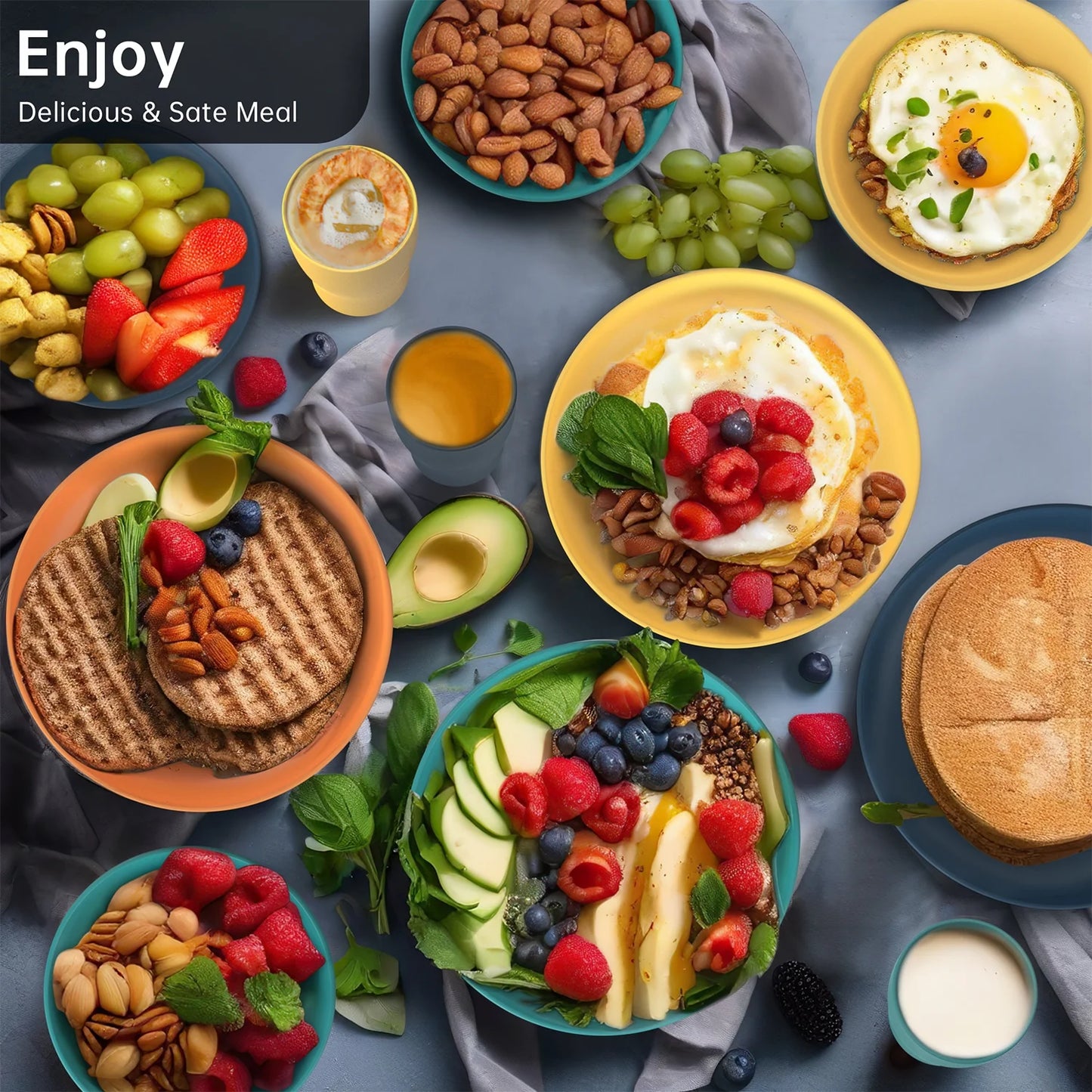 Wheat Straw Dinnerware Sets, 24 Piece Unbreakable Dinnerware Sets, Service for 4 Dishes Sets, Reusable Plates and Bowls Sets, Travel Camping Cutlery Set, Dishwasher Microwave Safe, Multicolor