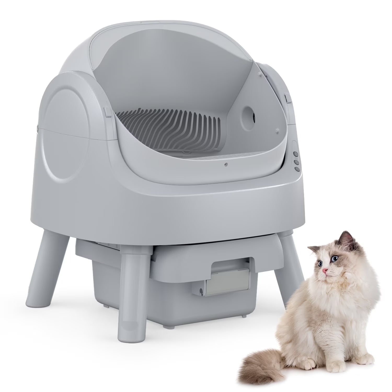 Self-Cleaning Automatic Cat Litter Box with Safety Features, Included Mat and Trash Bags, Steel Construction
