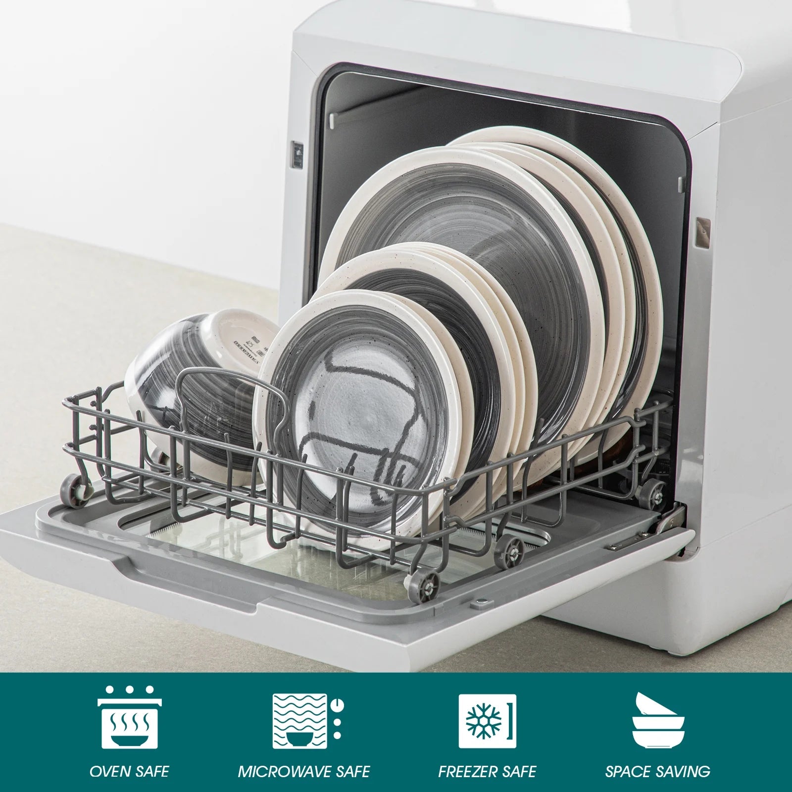 , Series ORI, 16-Piece Dinnerware Set, Stoneware Tableware Plate Set, Service for 4, Gray