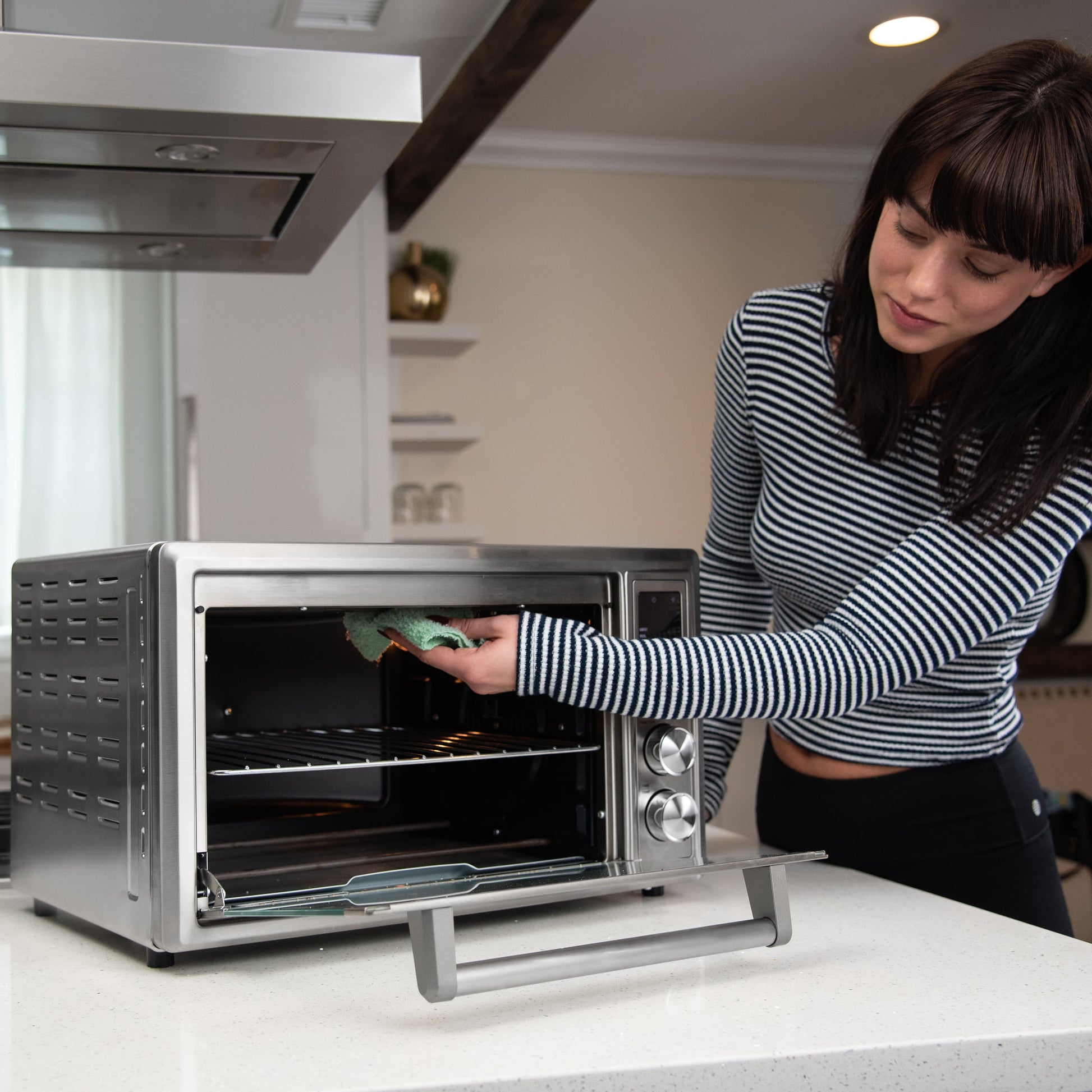 9-Slice Smart Ceramic Air Fryer Toaster Oven, Stainless Steel, Silver