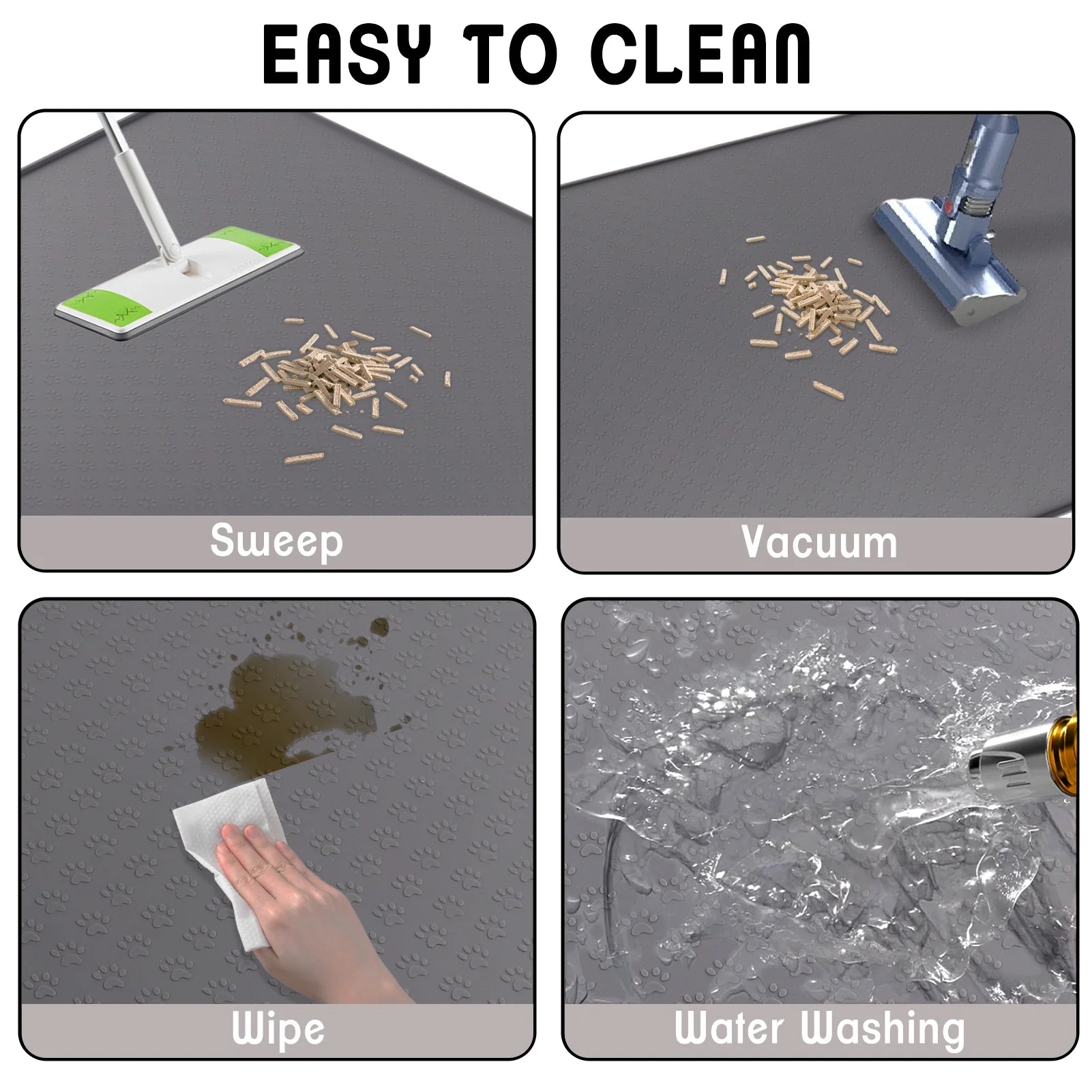 Large Cat Litter Mat - 24" x 32" Food-Grade Silicone, Waterproof, Non-Slip, Easy to Clean for Effective Litter Trapping (Grey)