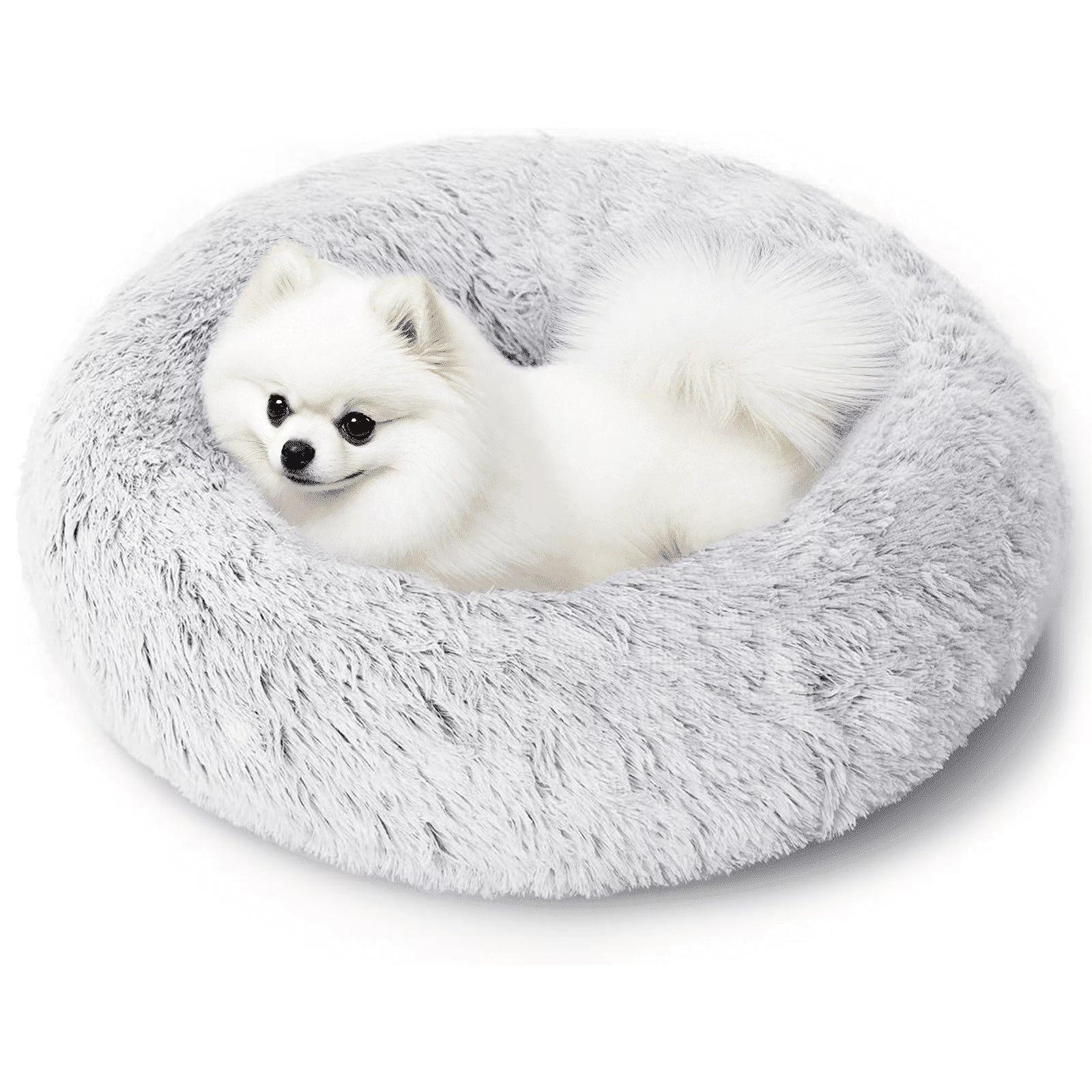 20-Inch Calming Donut Dog Bed for Small Dogs - Anti-Anxiety Cozy Round Pet Bed, Fluffy and Washable for Small to Medium Dogs and Cats