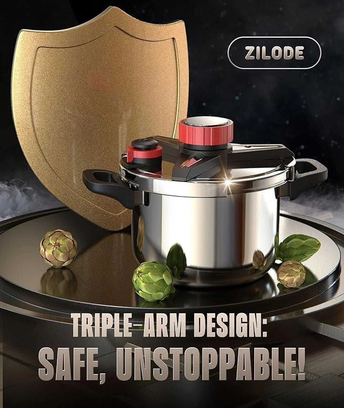 18/8 Stainless Steel Pressure Cooker 7 Quart Cook Pot 15 PSI, Food-Grade Olla De Presion [One Hand Operation Pressure Canner 7 QT] Rotating Locking Lid, Steam Rack Included