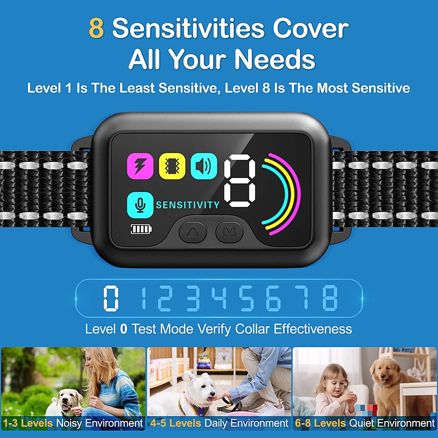 Rechargeable Smart Bark Collar Set for Dogs - 2 Pack Adjustable Anti-Barking Training Collars with 8 Sensitivity Levels and Beep Function