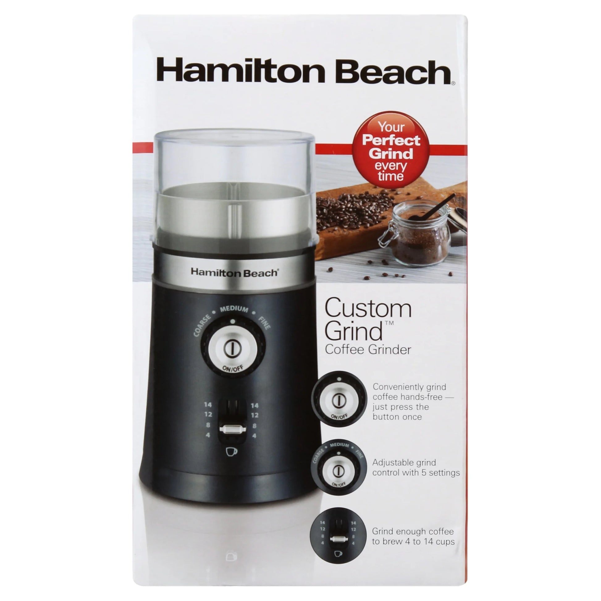 Custom Grind Coffee Grinder, 14 Cups, Black, New, 80393F