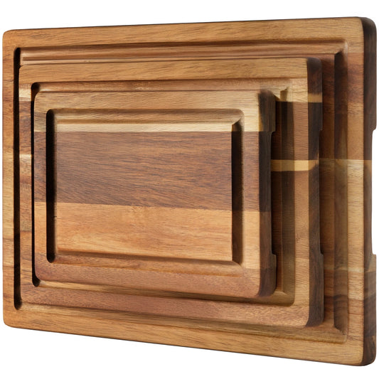 Acacia Wood Cutting Board, Cutting Board Set of 3 with Juice Groove, Wooden Chopping Boards for Kitchen, for Meat & Vegetables