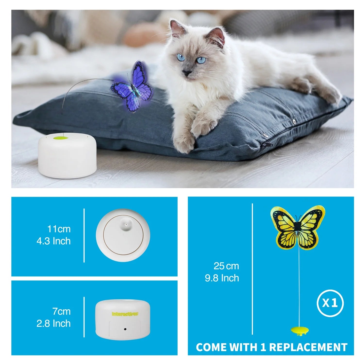 Interactive Cat Butterfly Toy with Motion Sensor and Replacement Butterfly