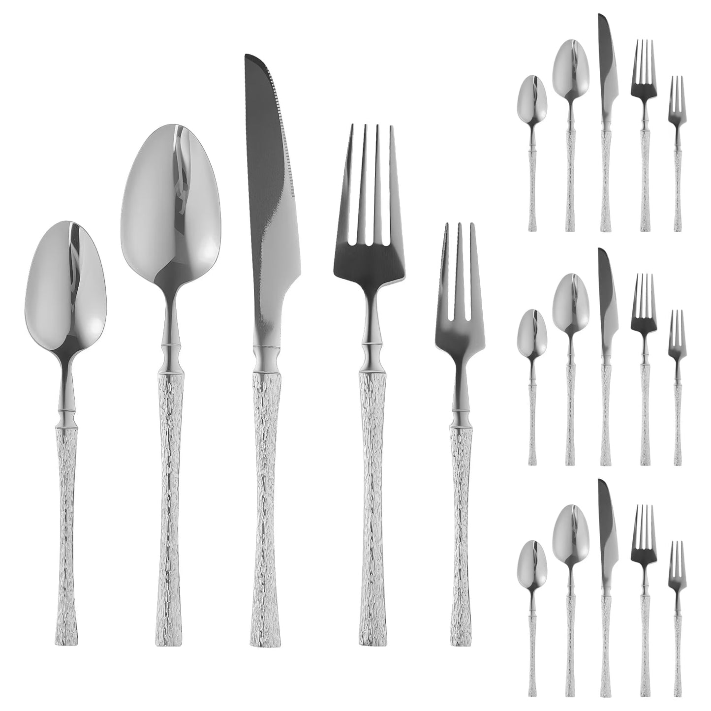 20-Piece Silverware Set with Small Waist Tree Pattern, Stainless Steel Tableware for Hotels, Includes Steak Knife, Fork, Spoon, and Dessert Fork - Dishwasher Safe