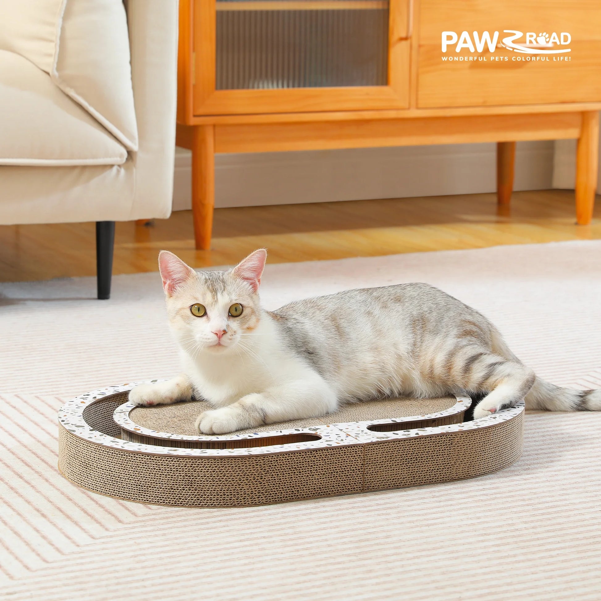 Cardboard Cat Scratcher with Interactive Toy Balls - 22.4" x 13.8" for Indoor Cats