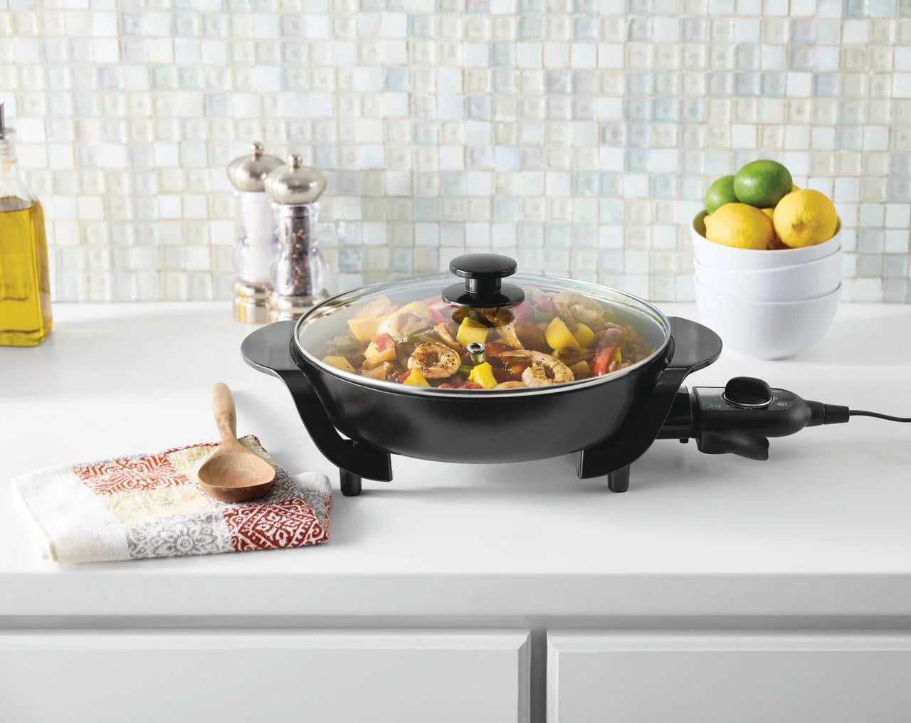 12" round Ceramic Skillet, Black,Nonstick, 1200W, Removable Temp Control, Dishwasher Safe