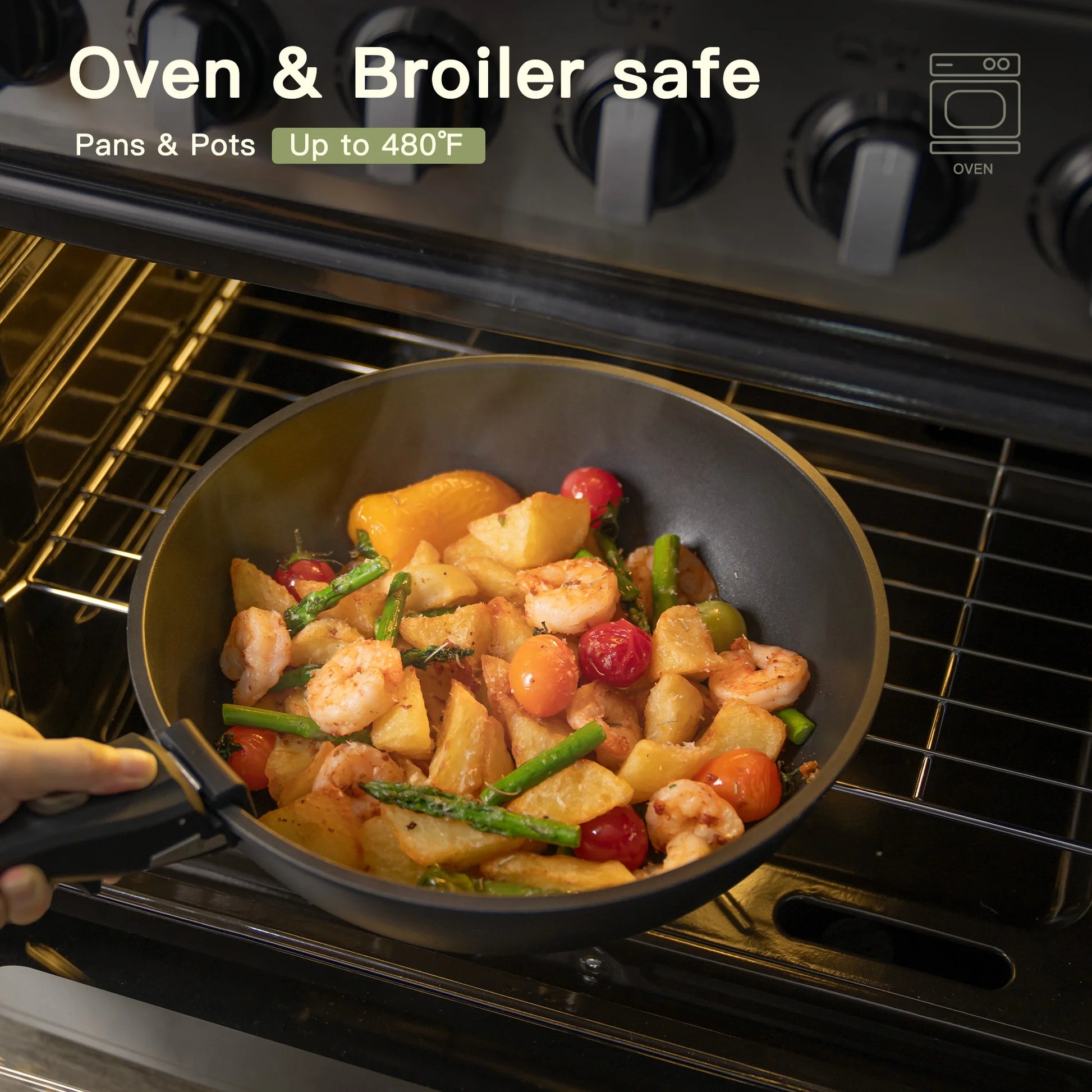 20-Piece Nonstick Cookware Set with Detachable Handles, Oven and Dishwasher Safe, Induction Compatible, Stackable Design for RV Kitchens, Black