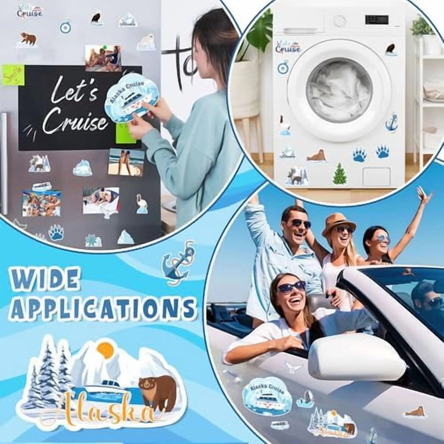 27-Piece Alaskan-Themed Nautical Cruise Door Magnet Set - Reusable Decorative Magnets Featuring Whales, Sea Lions, and Seals for Cabin, Fridge, Car, and Computer