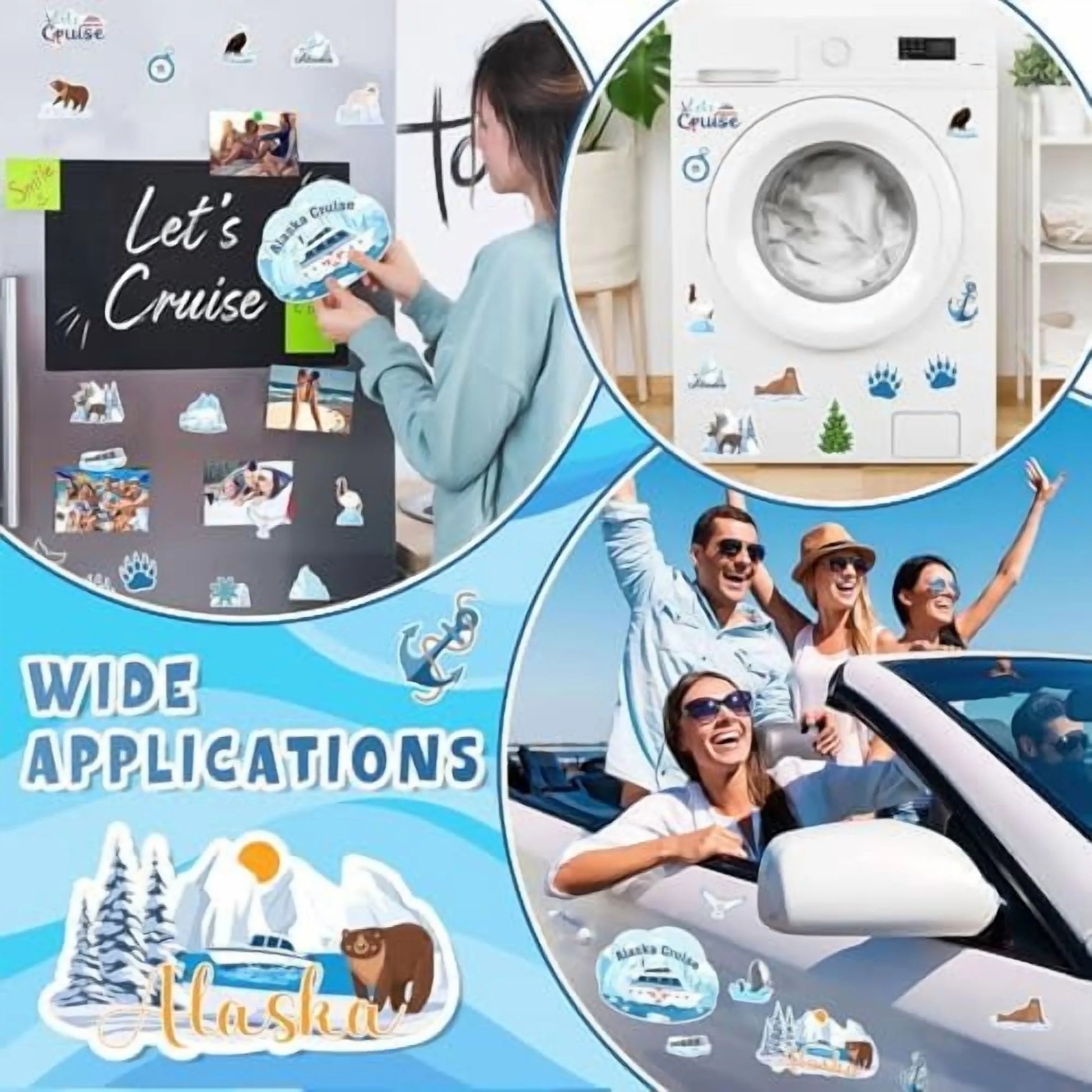 27-Piece Alaskan-Themed Nautical Cruise Door Magnet Set - Reusable Decorative Magnets Featuring Whales, Sea Lions, and Seals for Cabin, Fridge, Car, and Computer