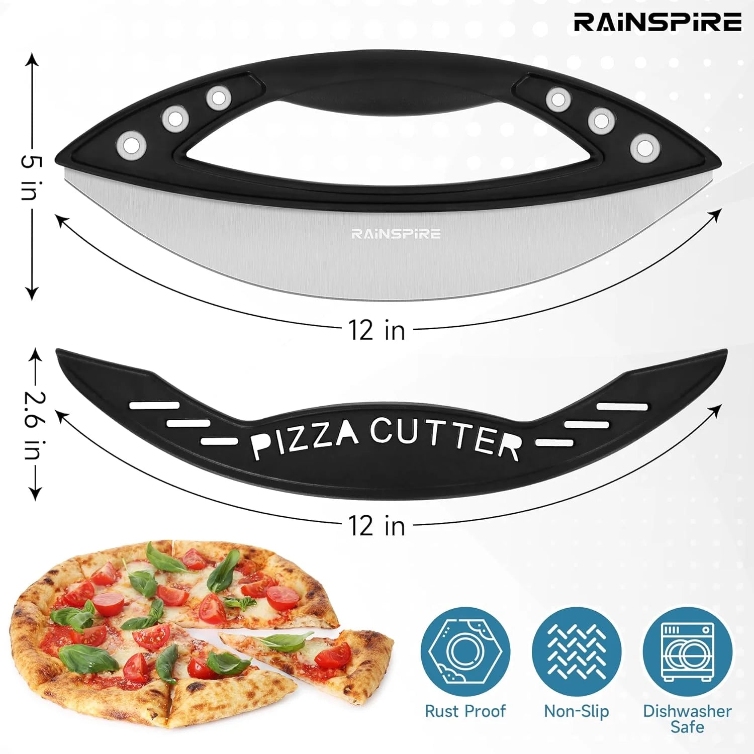 Pizza Cutter Rocker Blade Stainless Steel Pizza Rocker with Cover Sharp Blade Pizza Knife Dishwasher Safe Kitchen Gadgets Home Essentials, 1Pack
