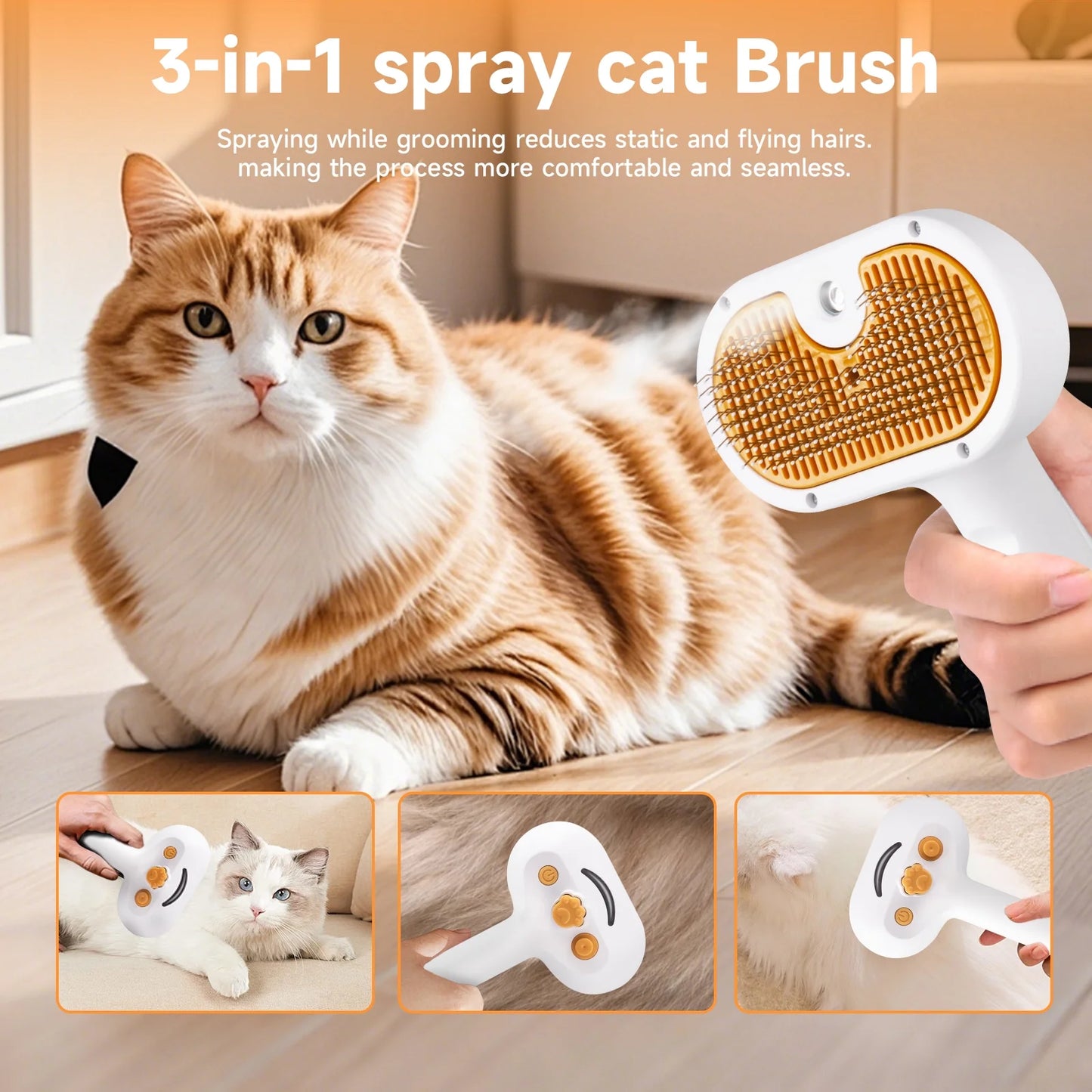 Professional Pet Steam Grooming Brush for Dogs and Cats - 3-in-1 Shedding and Hair Removal Tool with Self-Cleaning Spray Comb and Mist for Long-Haired Pets - Includes Waterless Shampoo