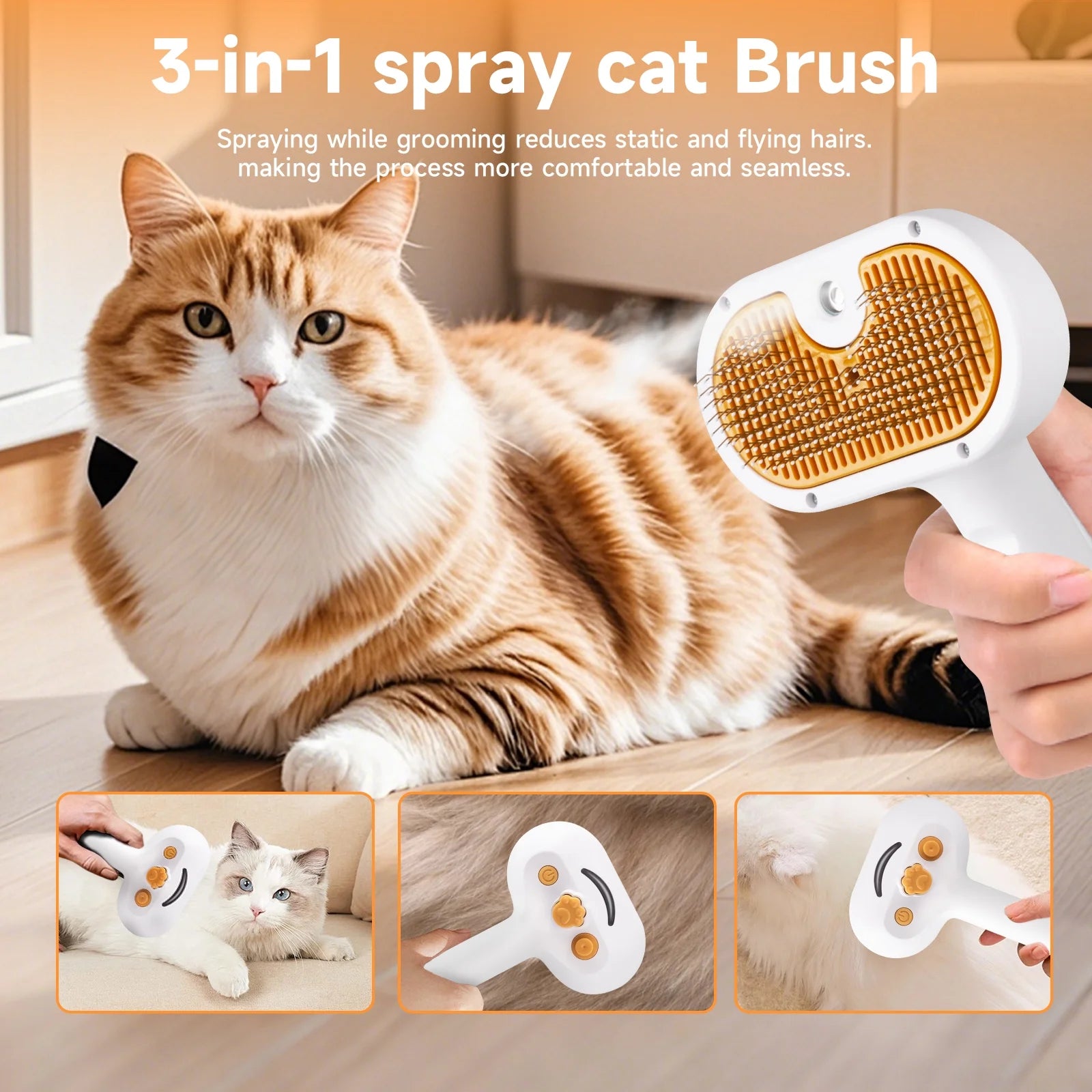 Professional Pet Steam Grooming Brush for Dogs and Cats - 3-in-1 Shedding and Hair Removal Tool with Self-Cleaning Spray Comb and Mist for Long-Haired Pets - Includes Waterless Shampoo