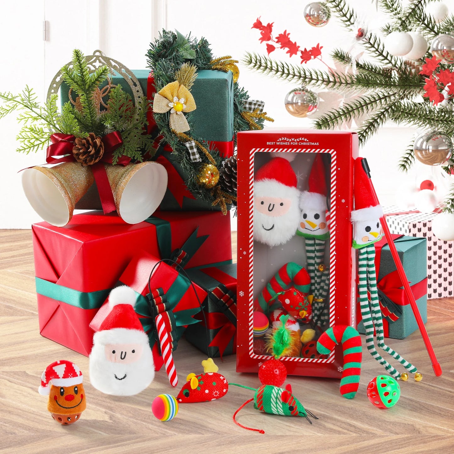 10-Piece Interactive Cat Toy Set Featuring 4 Balls, 2 Catnip Mice, and 2 Teaser Sticks