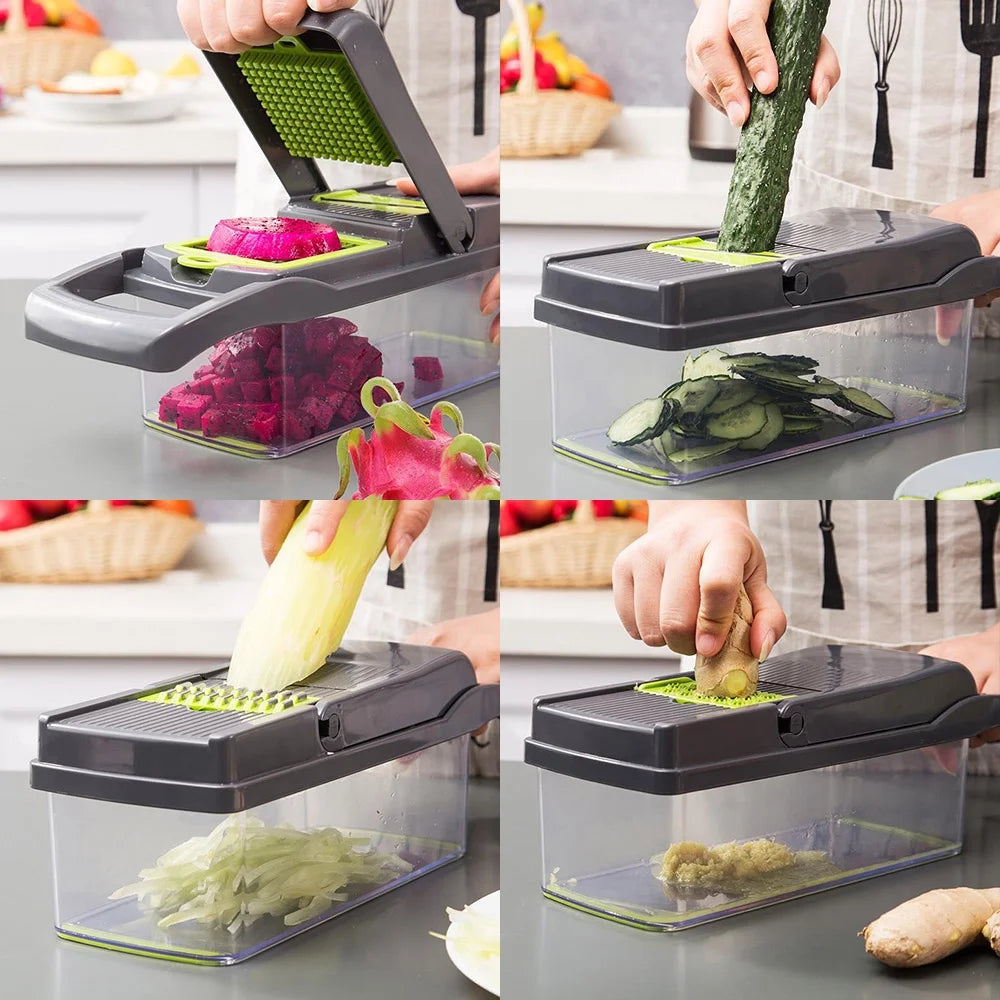 14-in-1 Multifunctional Vegetable Chopper with 8 Blades and Container