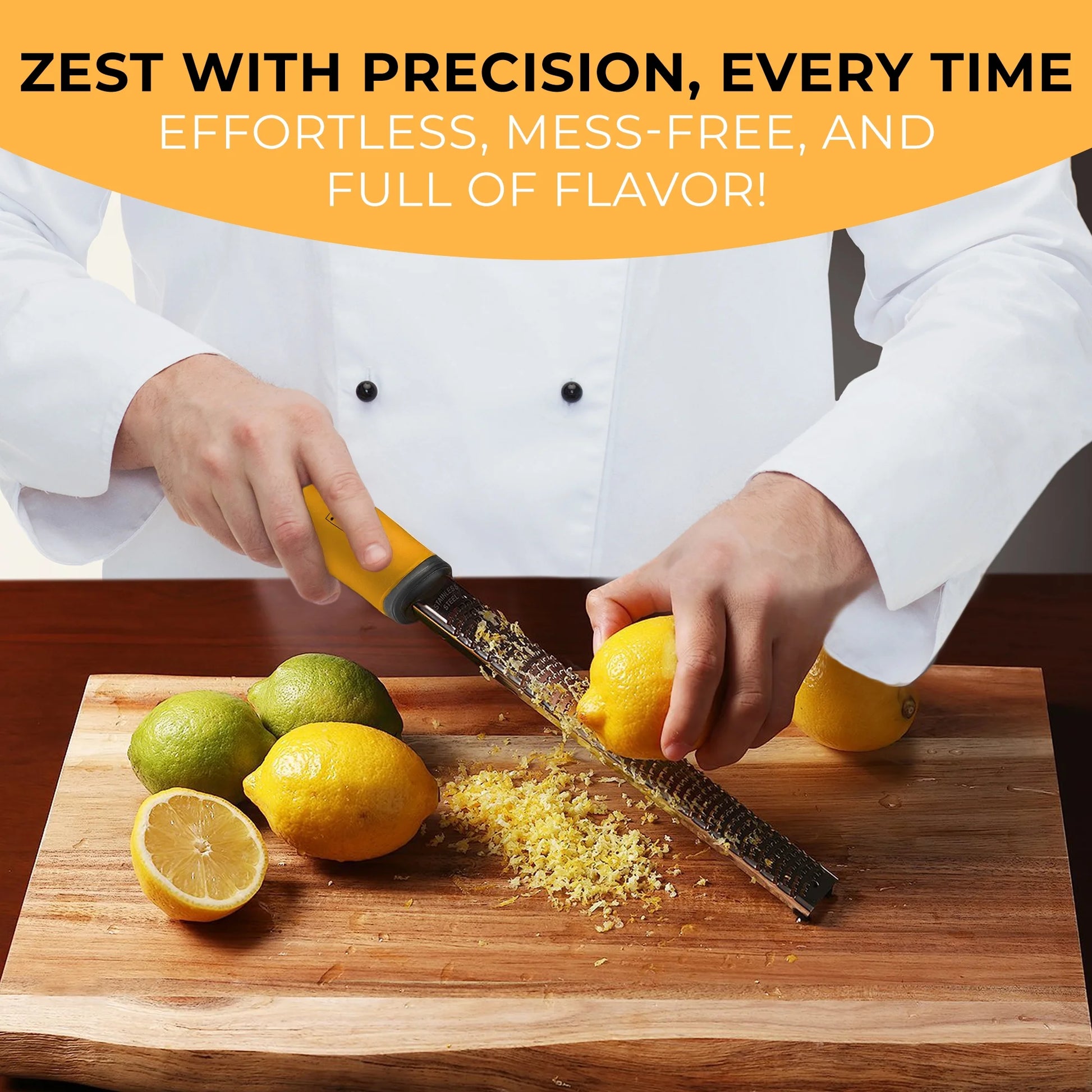 Lemon Zester & Cheese Grater - Premium Citrus Zester, Kitchen Grater for Parmesan, Chocolate, Fruits, Vegetables, Ginger, Garlic, Nutmeg - Stainless Steel Blades with Protective Cover, Orange