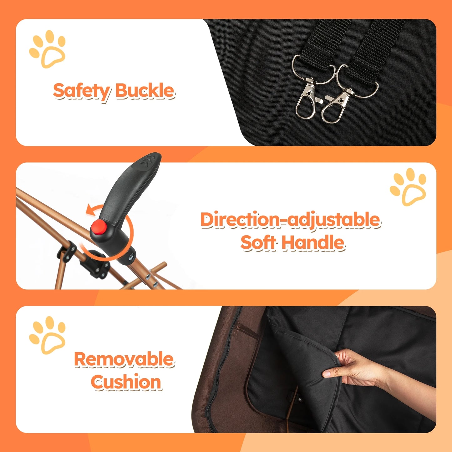 4-Wheel Foldable Pet Stroller 3-in-1 with Waterproof Detachable Travel Carrier for Small to Medium Dogs and Cats up to 60 lbs, Brown