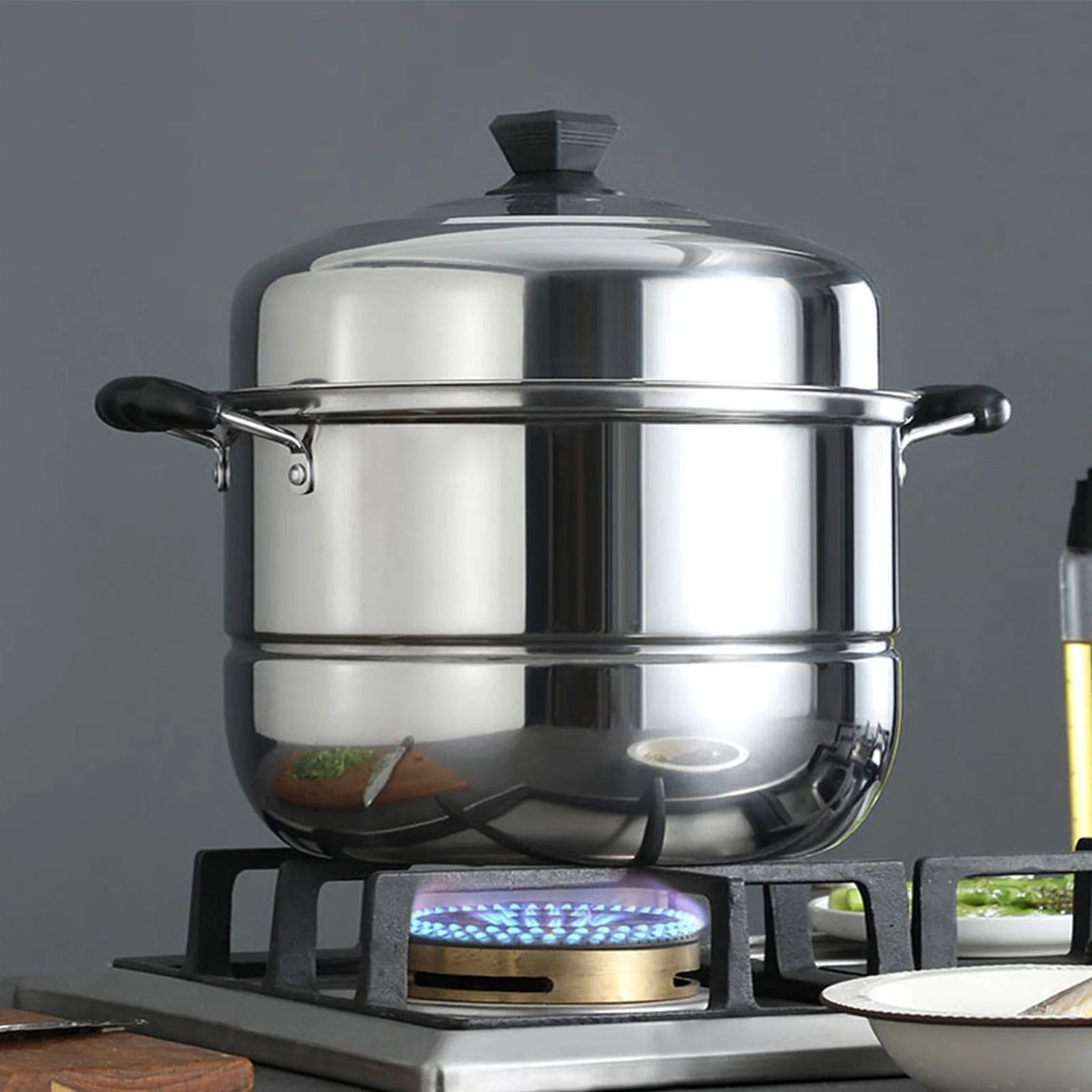 Food Steamer Steamer Pot Dumpling Steamer 11Inch Thickened Stainless Double Layer Steaming Pot for Cooking Steamer Pot Multipurpose Stainless Steel Steaming Pot Cookware with Handle Cooking Utensils