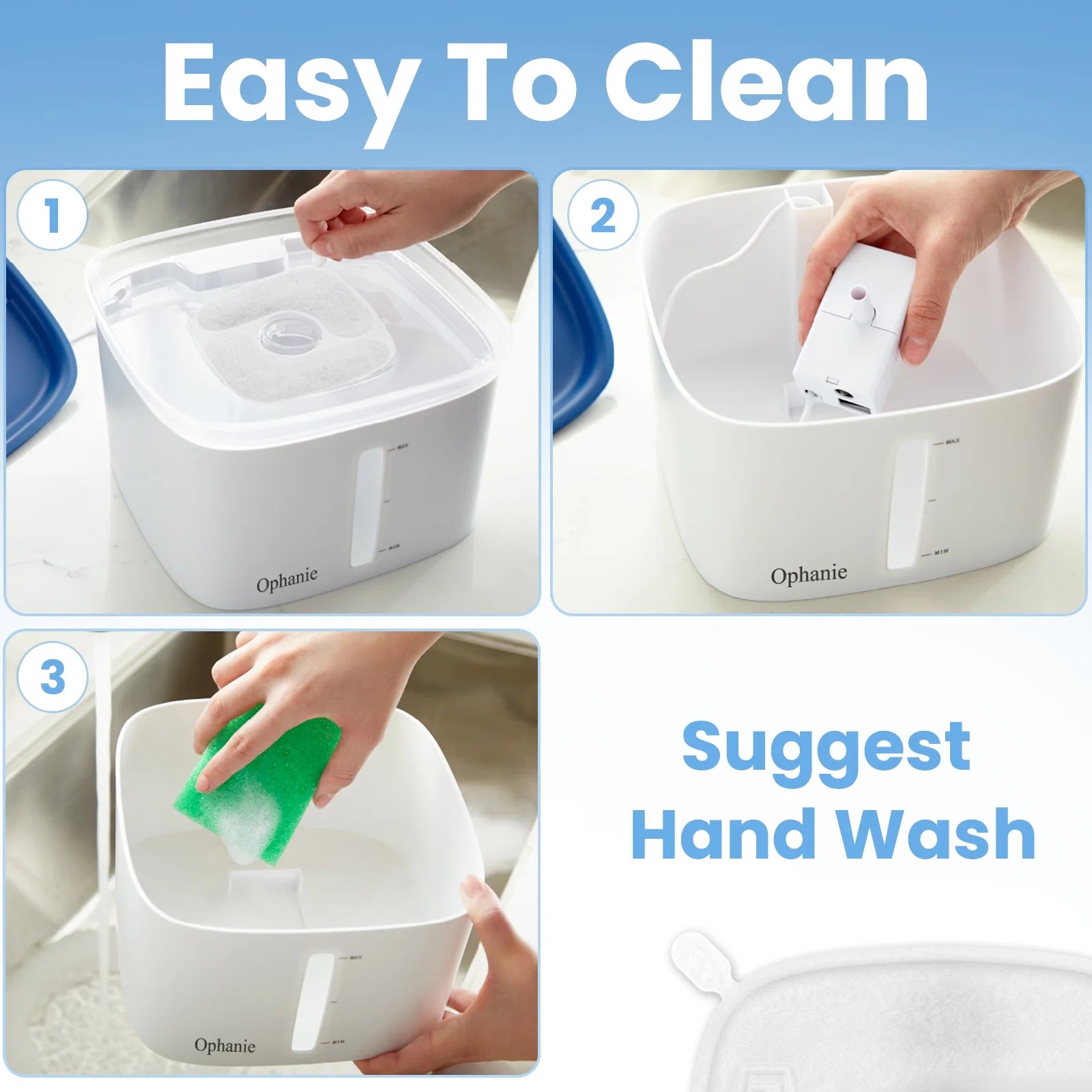 2.8L Automatic Pet Water Fountain with Anti-Slip Mat and Replacement Filters - White & Blue